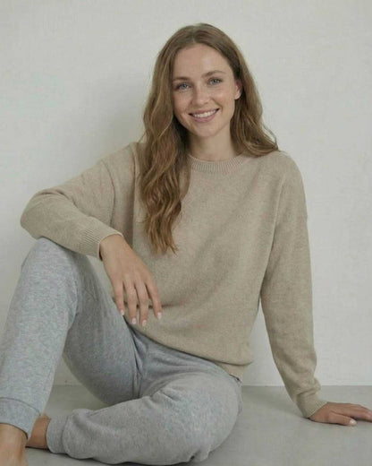 Siena Pullover by SLIMONA, soft wool knit sweater showcasing relaxed elegance and comfortable style.