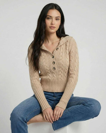 Siena Sweater by Lauven, hooded cable knit slim fit sweater showcasing a polished look and modern silhouette.