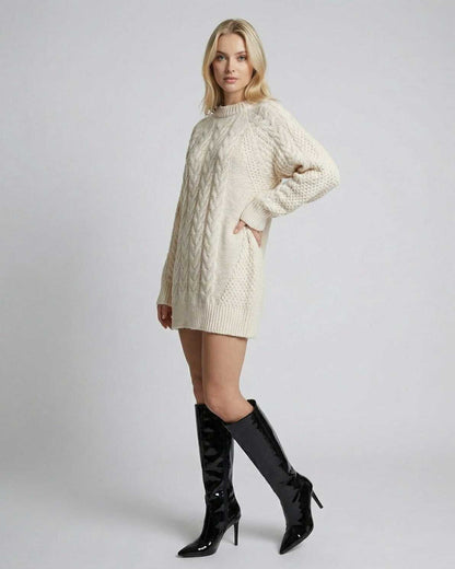 Sienna Mini Dress by Lauven featuring cable knit design with long sleeves, ideal for modern styling.