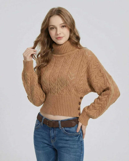 Sienna Sweater by Lauven, a slim fit turtleneck knit sweater with a textured design and elevated profile.