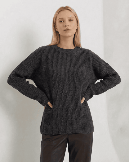 Vega Sweater by SLIMONA - Luxurious thick knit sweater in dark color for casual and cozy wear.