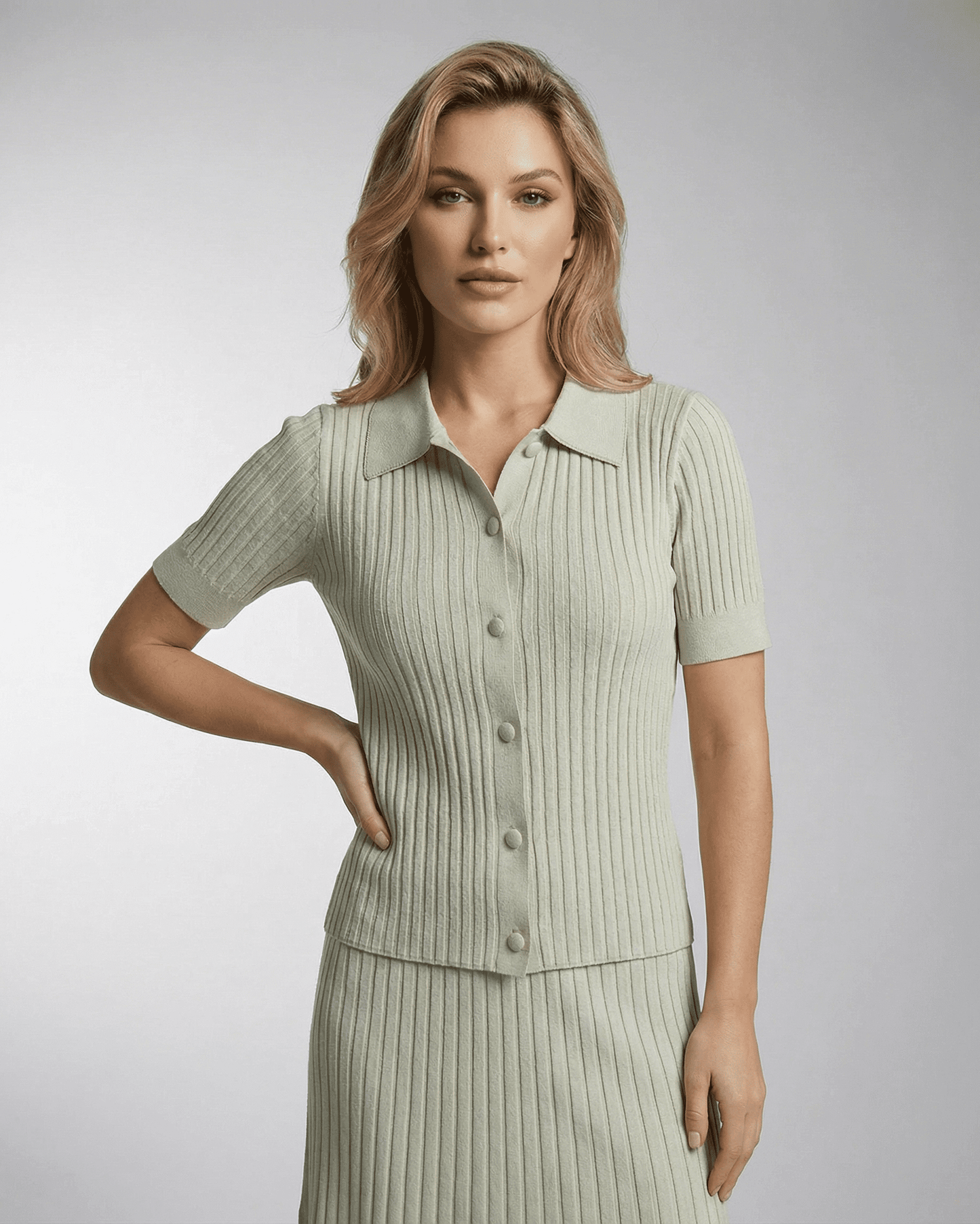 Verona Polo Shirt by SLIMONA: Women’s slim knit polo shirt in a fine rib texture, perfect for warm-weather dressing.