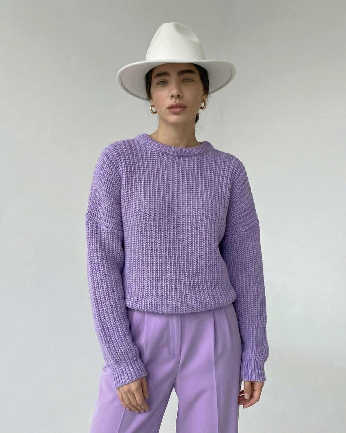 Lavande Sweater by Lauven in textured knit, featuring a relaxed fit and elegant lavender color.