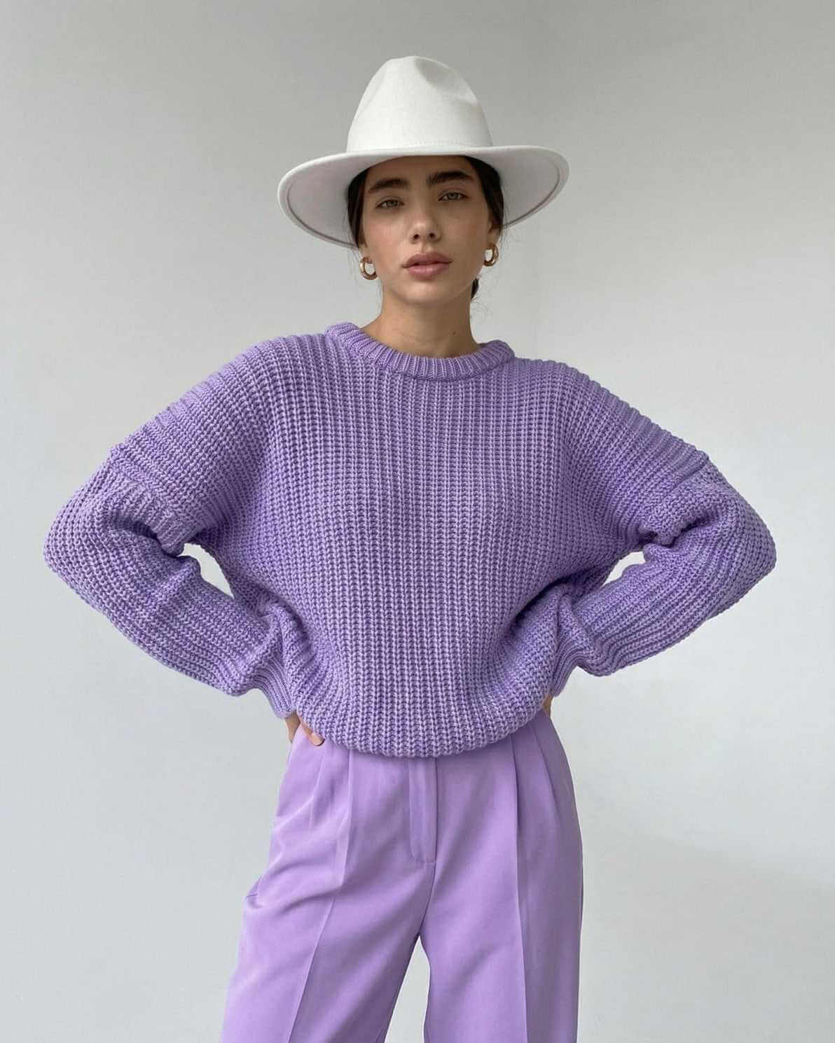 Lavande Sweater by Lauven, featuring a relaxed fit and textured knit in a chic purple design.