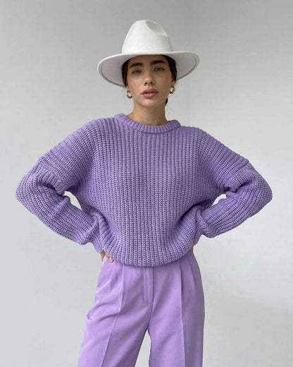 Lavande Sweater by Lauven, featuring a relaxed fit and textured knit in a chic purple design.