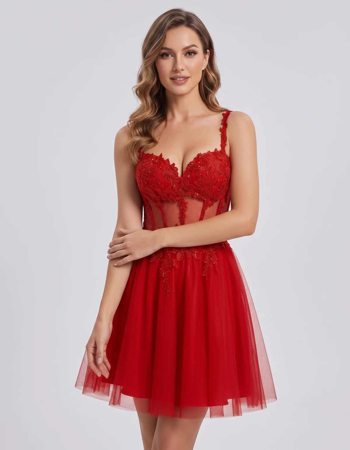 Lavandou Mini Dress — Red | SKU: SD-21933-red-2,SD-21933-red-4,SD-21933-red-6,SD-21933-red-8,SD-21933-red-10,SD-21933-red-12,SD-21933-red-14,SD-21933-red-16,SD-21933-red-16W,SD-21933-red-18W,SD-21933-red-20W,SD-21933-red-22W