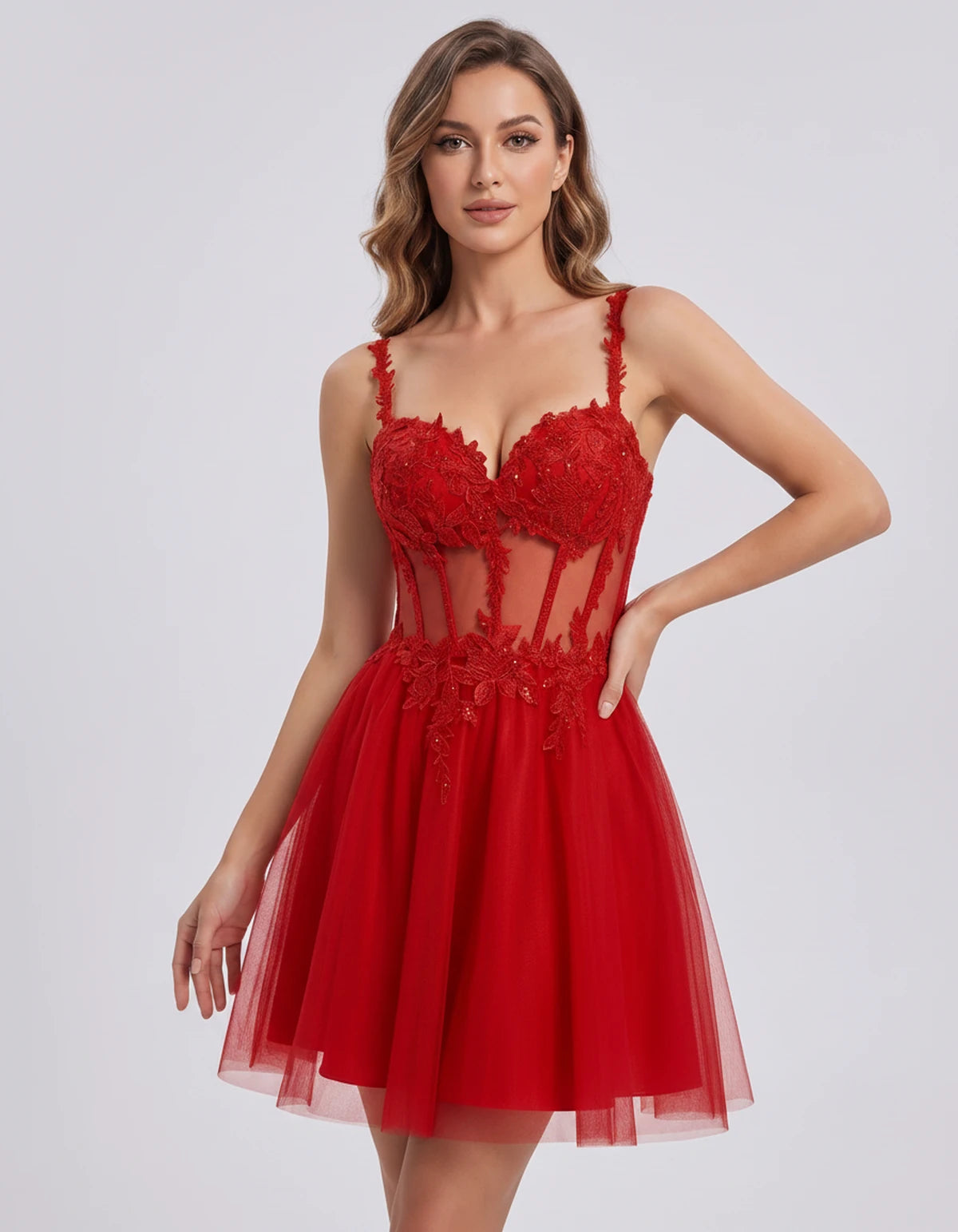 Lavandou Mini Dress — Red | SKU: SD-21933-red-2,SD-21933-red-4,SD-21933-red-6,SD-21933-red-8,SD-21933-red-10,SD-21933-red-12,SD-21933-red-14,SD-21933-red-16,SD-21933-red-16W,SD-21933-red-18W,SD-21933-red-20W,SD-21933-red-22W