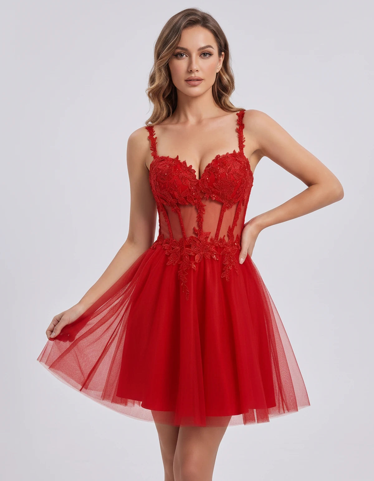 Lavandou Mini Dress — Red | SKU: SD-21933-red-2,SD-21933-red-4,SD-21933-red-6,SD-21933-red-8,SD-21933-red-10,SD-21933-red-12,SD-21933-red-14,SD-21933-red-16,SD-21933-red-16W,SD-21933-red-18W,SD-21933-red-20W,SD-21933-red-22W