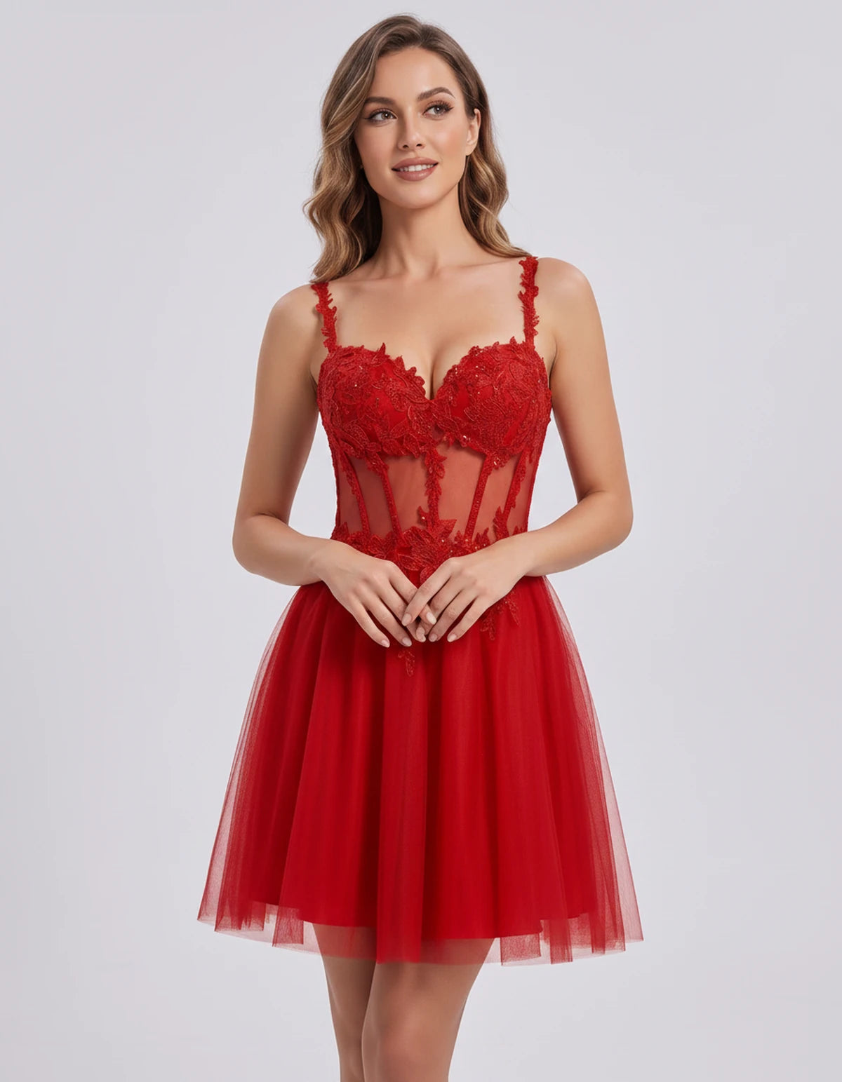 Lavandou Mini Dress — Red | SKU: SD-21933-red-2,SD-21933-red-4,SD-21933-red-6,SD-21933-red-8,SD-21933-red-10,SD-21933-red-12,SD-21933-red-14,SD-21933-red-16,SD-21933-red-16W,SD-21933-red-18W,SD-21933-red-20W,SD-21933-red-22W