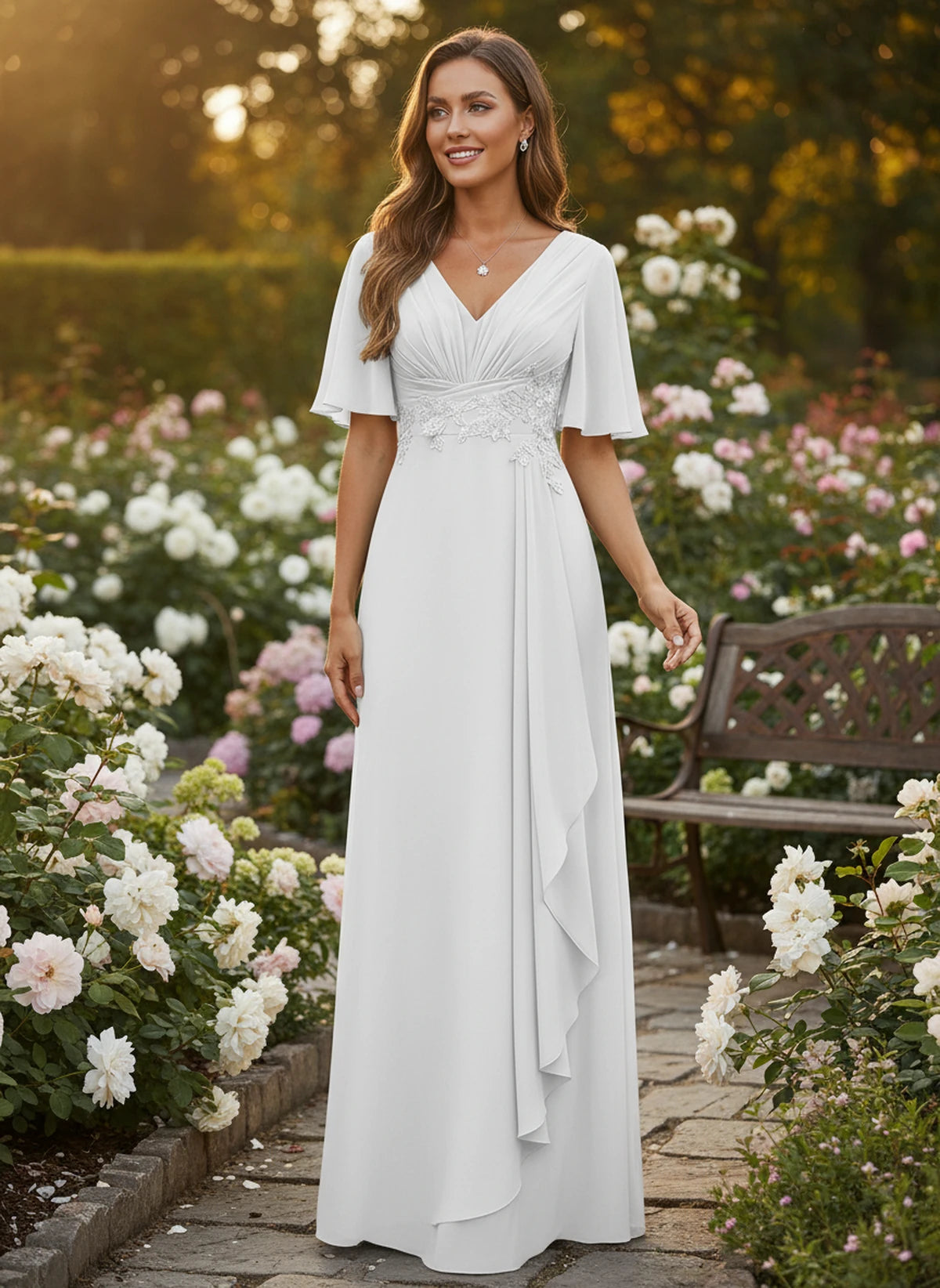 Lavinia Maxi Dress — White | SKU: SD-21668-white-2,SD-21668-white-4,SD-21668-white-6,SD-21668-white-8,SD-21668-white-10,SD-21668-white-12,SD-21668-white-14,SD-21668-white-16,SD-21668-white-16W,SD-21668-white-18W,SD-21668-white-20W,SD-21668-white-22W