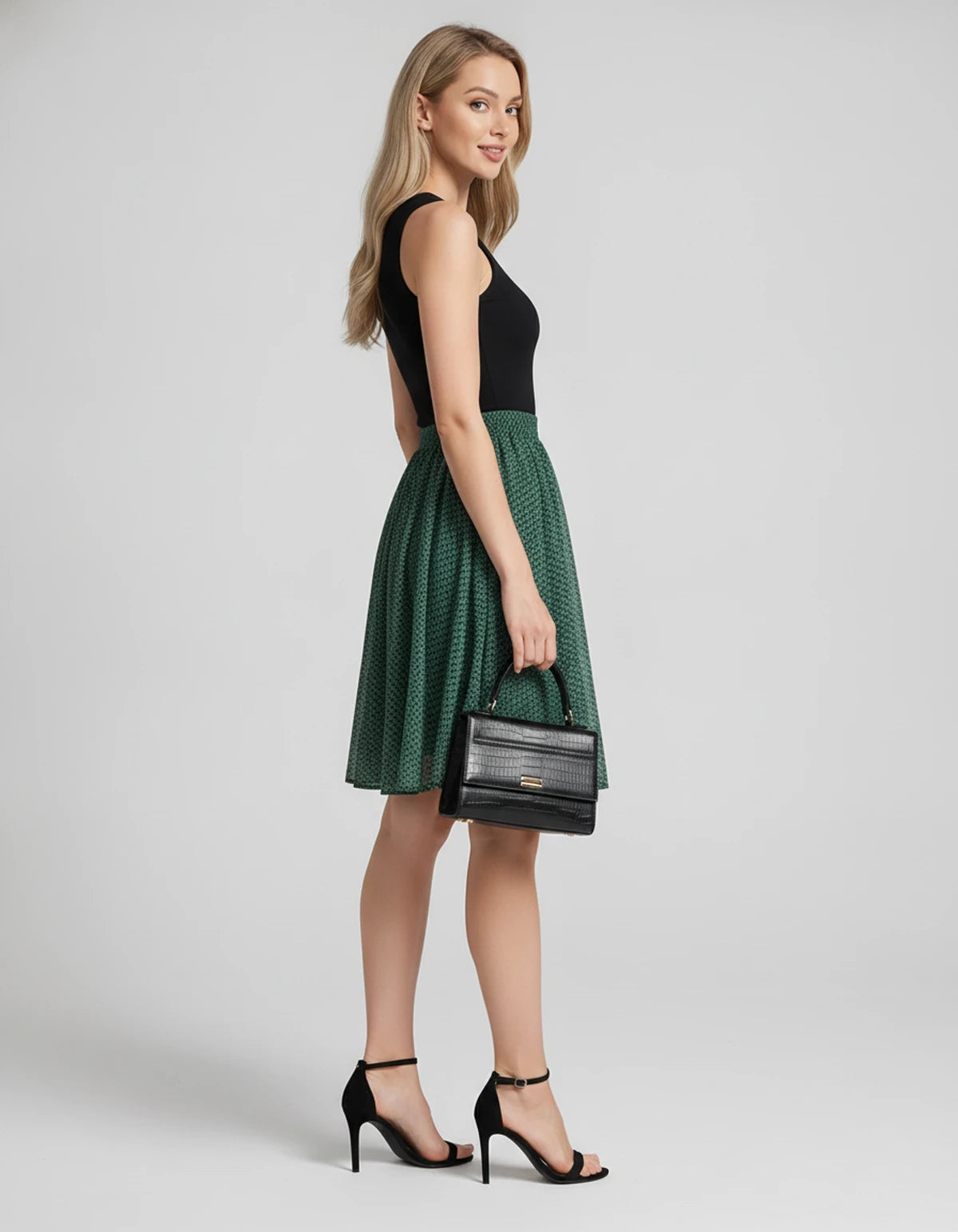 Lilianne Knee-Length Skirt — Green | SKU: SD-65141-green-XS,SD-65141-green-S,SD-65141-green-M,SD-65141-green-L,SD-65141-green-XL,SD-65141-green-2XL