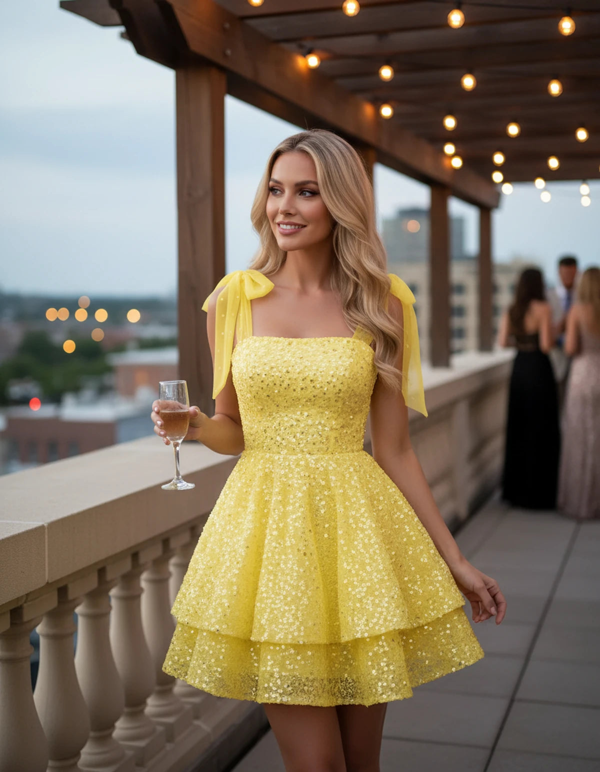 Linnea Mini Dress — Yellow | SKU: SD-47708-yellow-2,SD-47708-yellow-4,SD-47708-yellow-6,SD-47708-yellow-8,SD-47708-yellow-10,SD-47708-yellow-12,SD-47708-yellow-14,SD-47708-yellow-16,SD-47708-yellow-16W,SD-47708-yellow-18W,SD-47708-yellow-20,SD-47708-yellow-20W