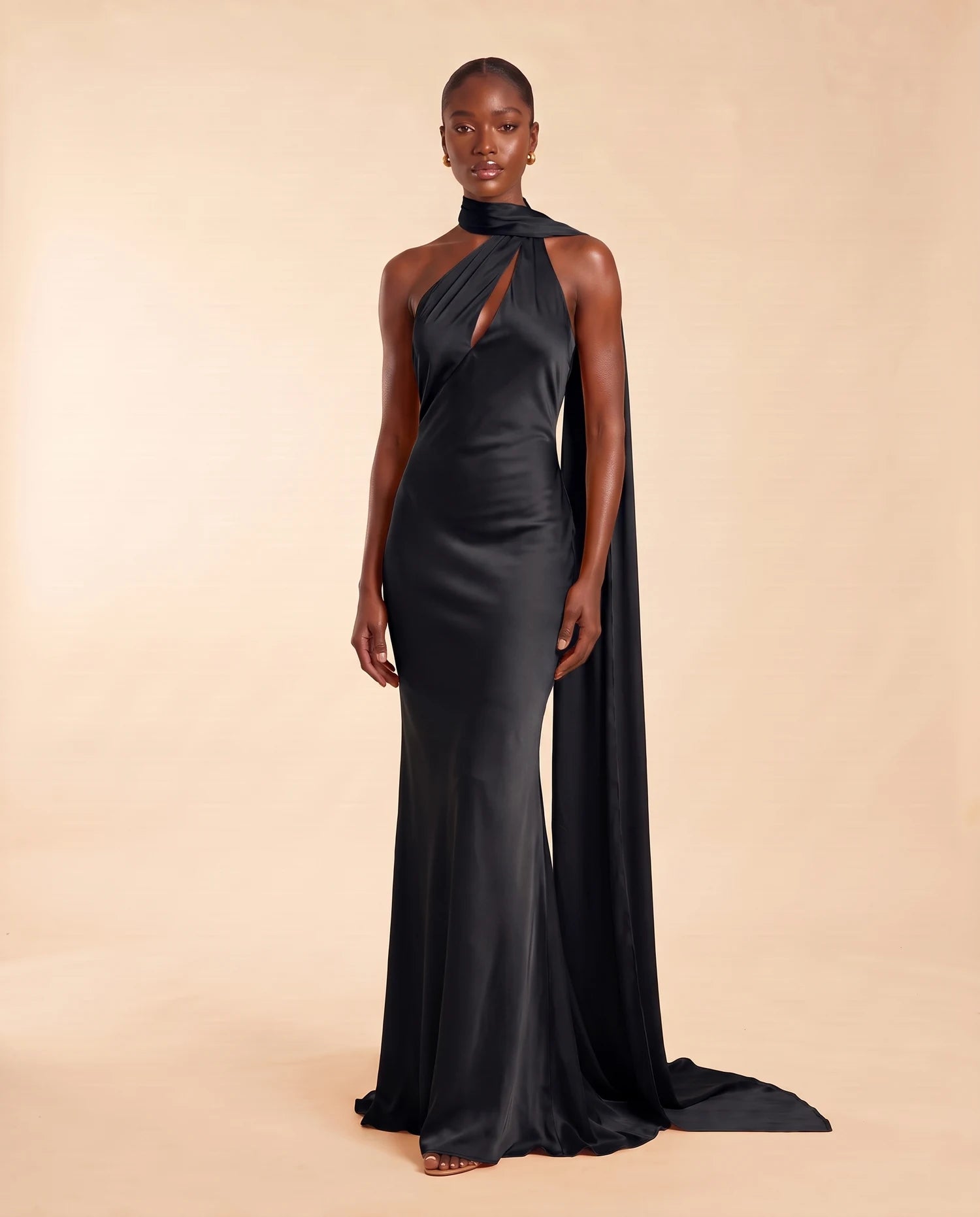 Liora Satin Scarf Dress Black 03-front