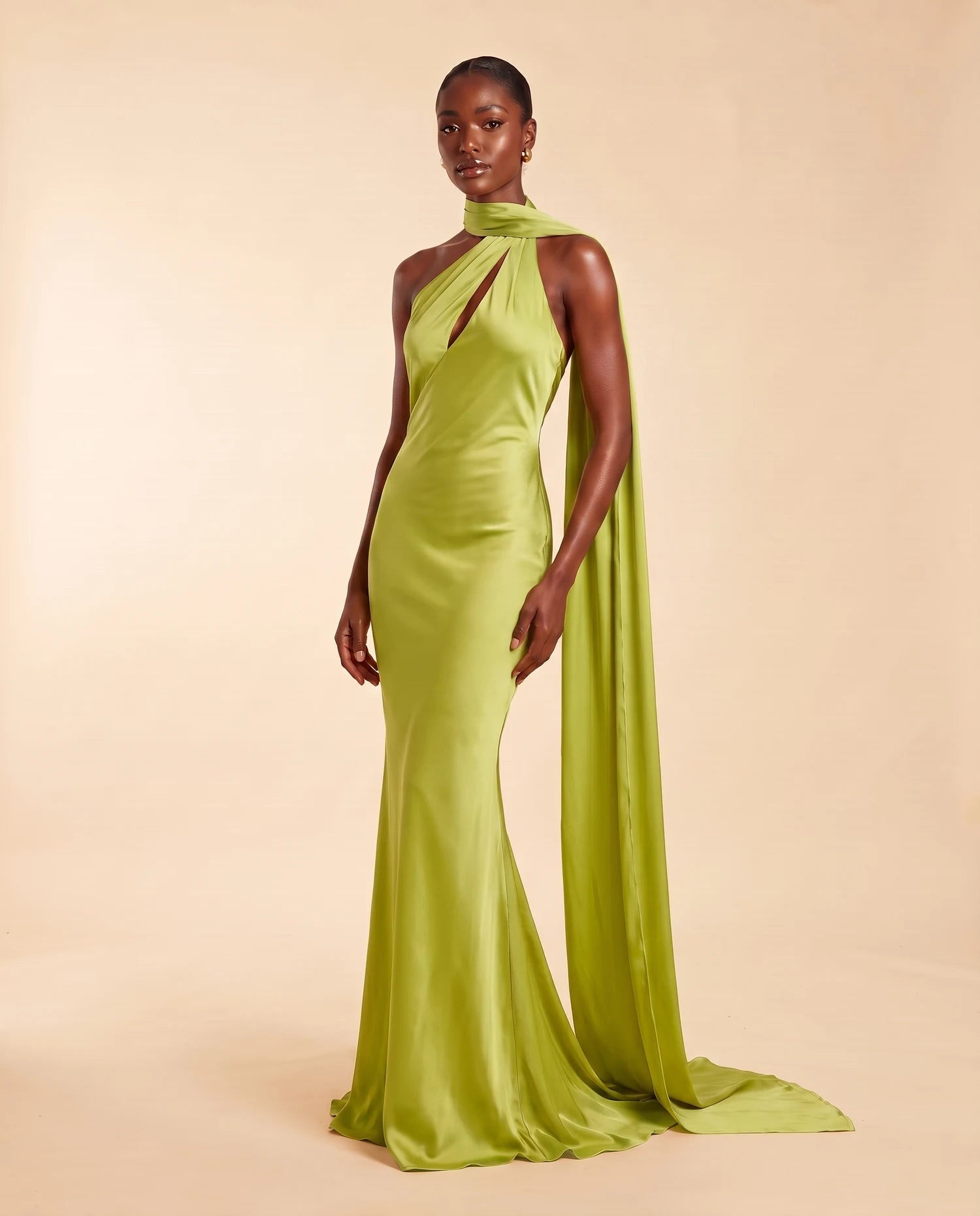 Liora Satin Scarf Dress Lime Green 01-herov2