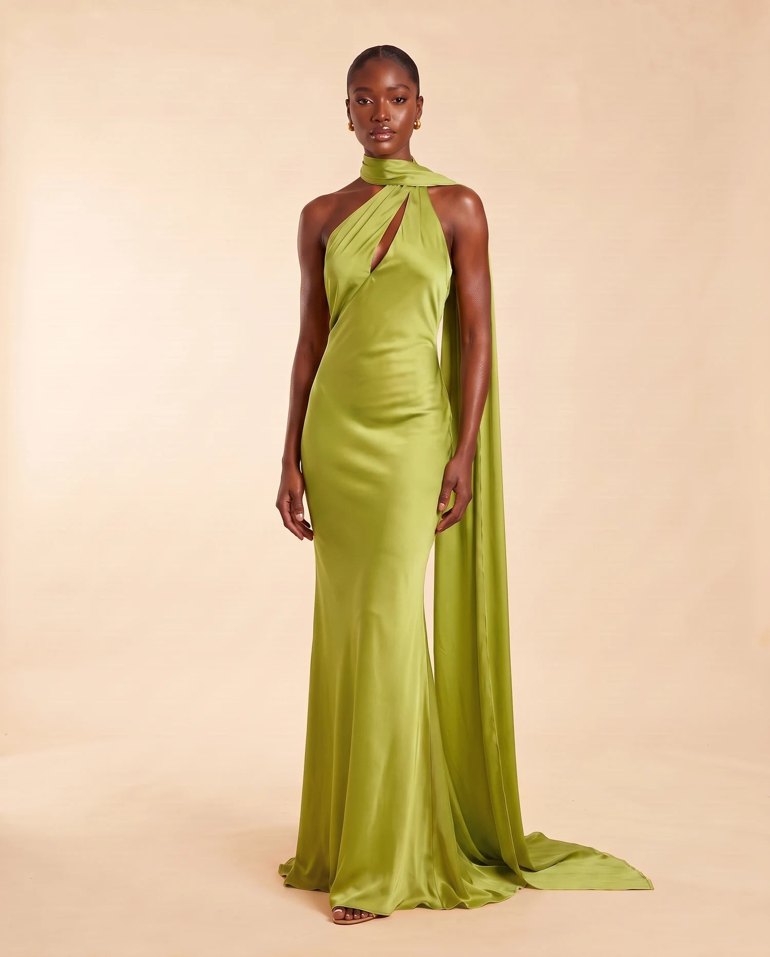 Liora Satin Scarf Dress Lime Green 03-front
