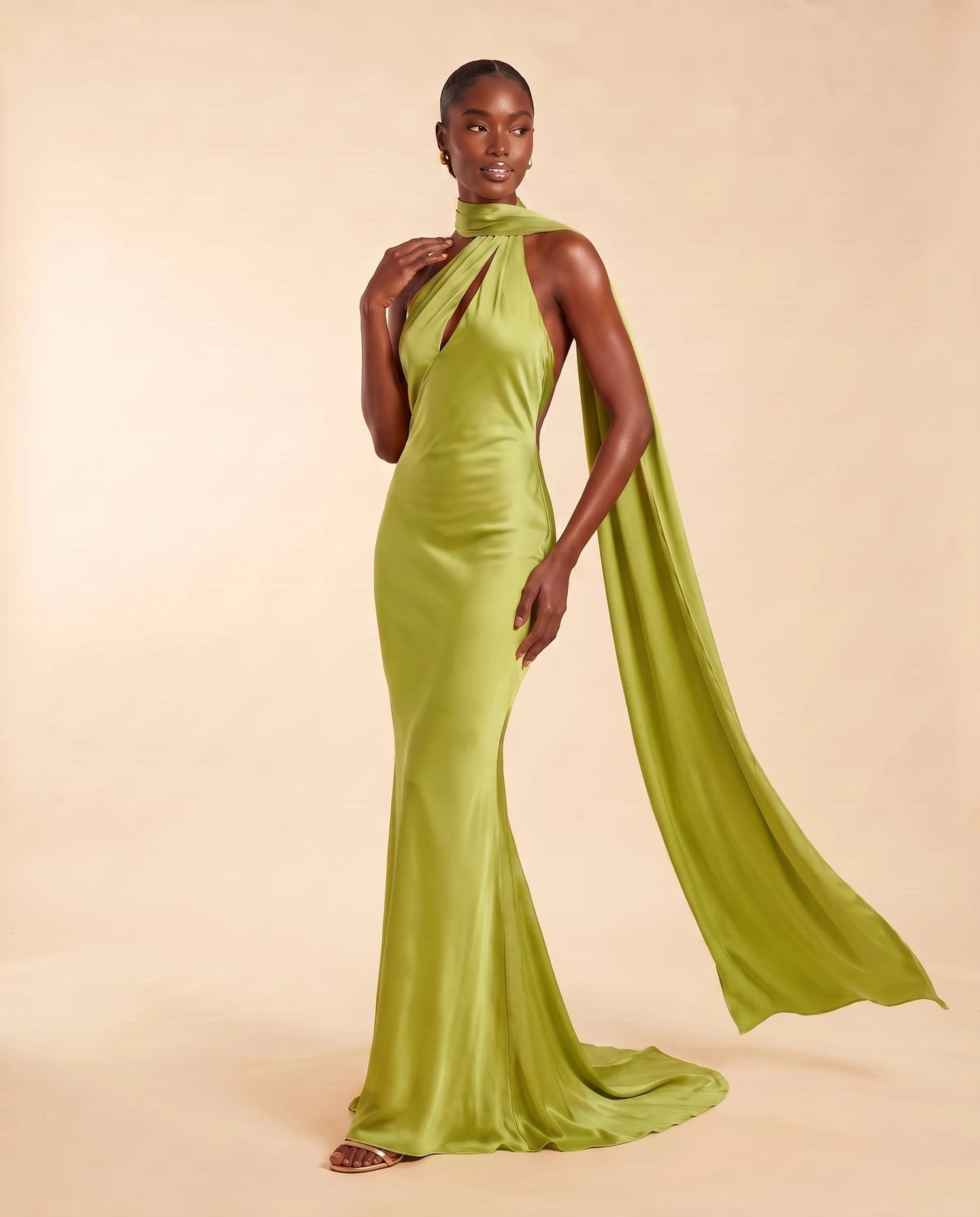 Liora Satin Scarf Dress Lime Green 07-lifestyle