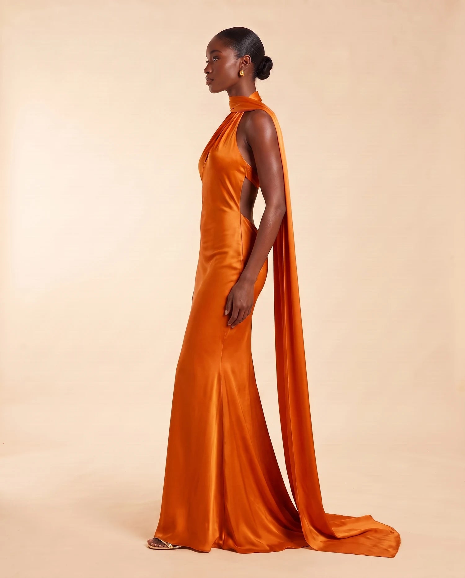 Liora Satin Scarf Dress Burnt Orange 05-side