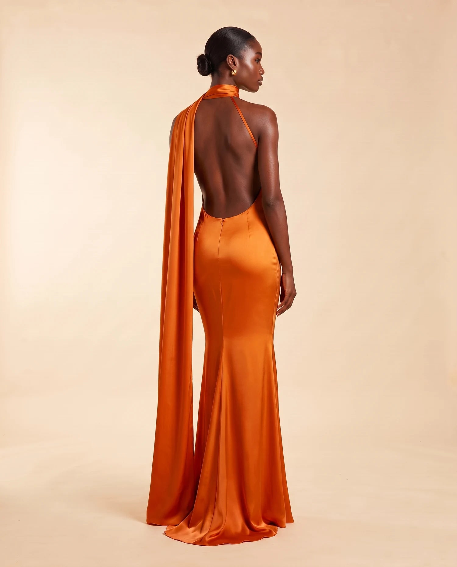 Liora Satin Scarf Dress Burnt Orange 06-back