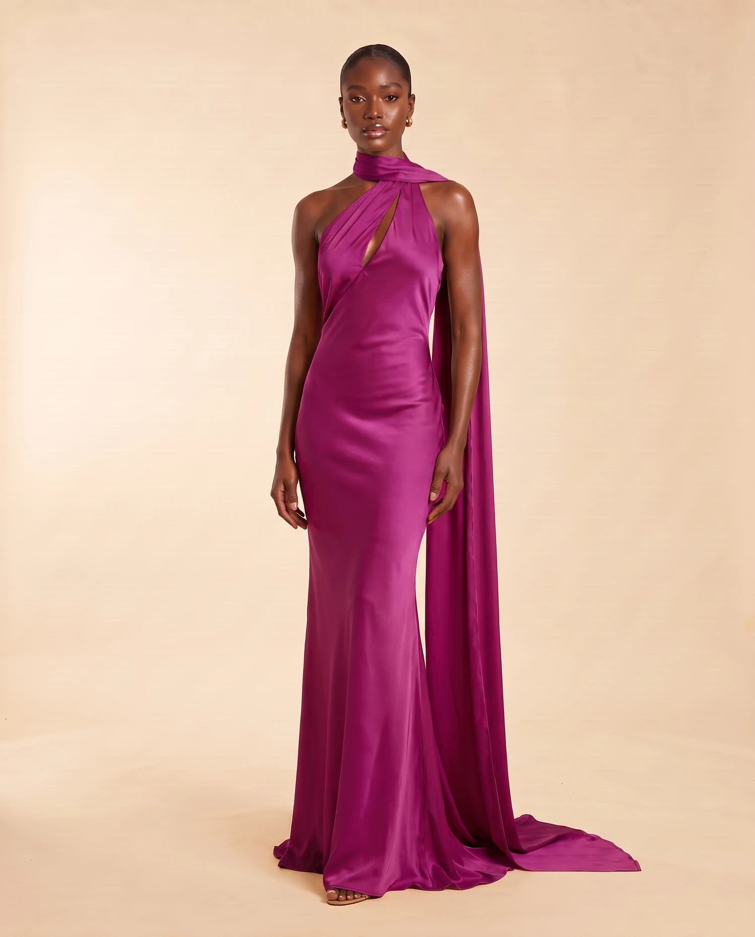 Liora Satin Scarf Dress Magenta Purple 03-front
