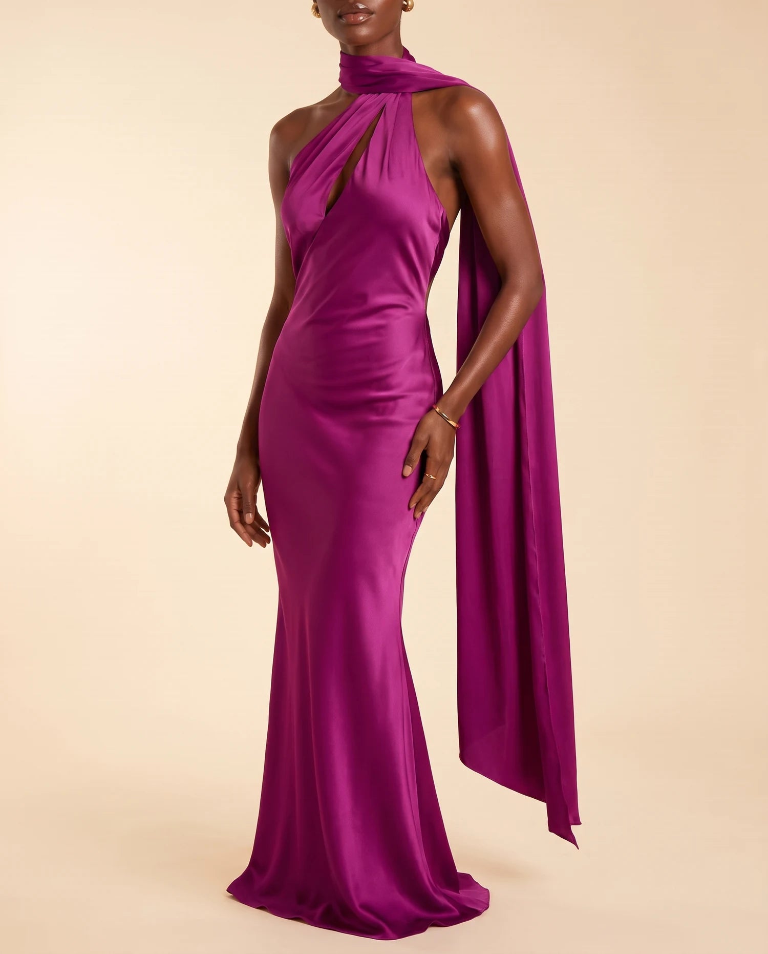 Liora Satin Scarf Dress Magenta Purple 04-midbody