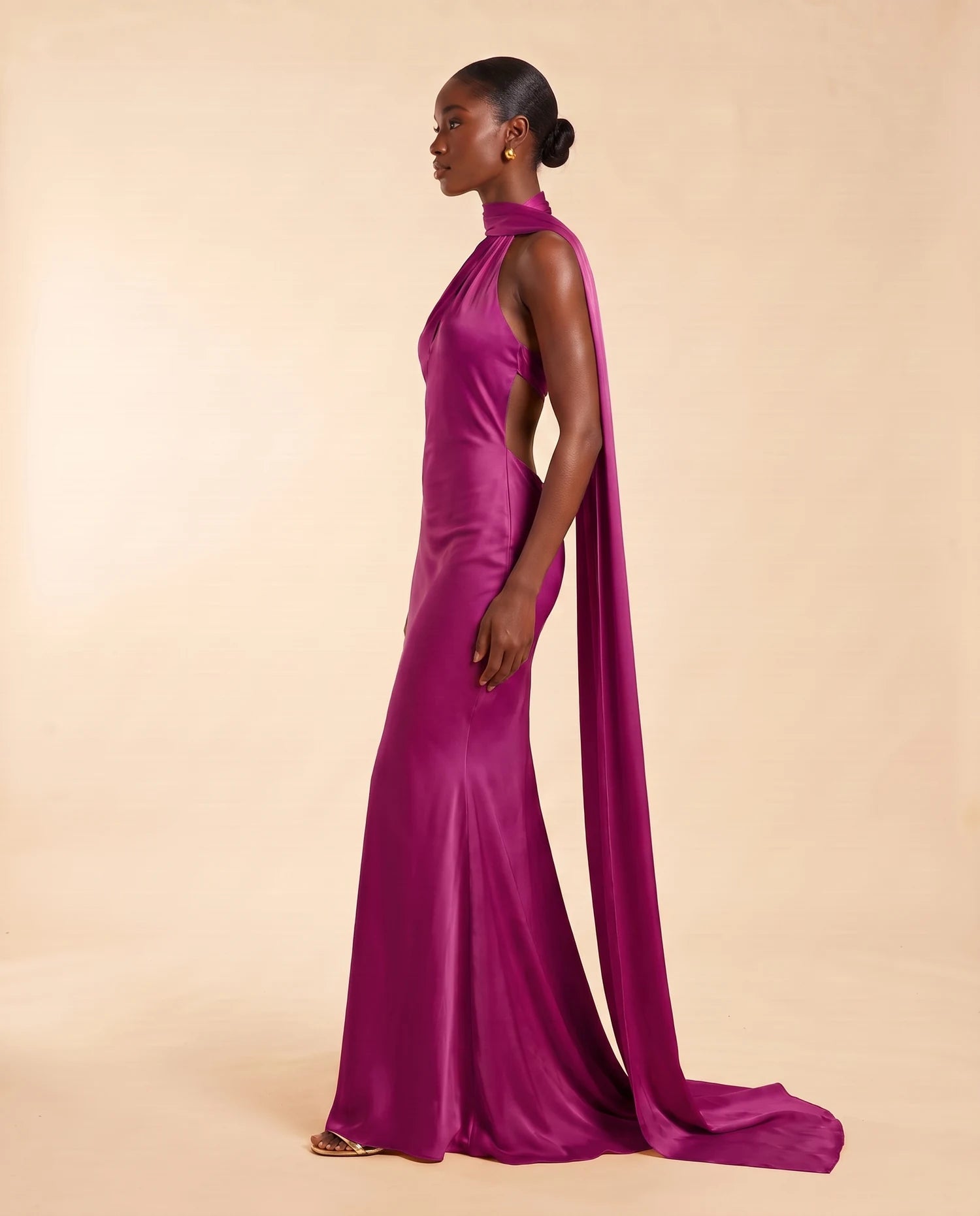 Liora Satin Scarf Dress Magenta Purple 05-side