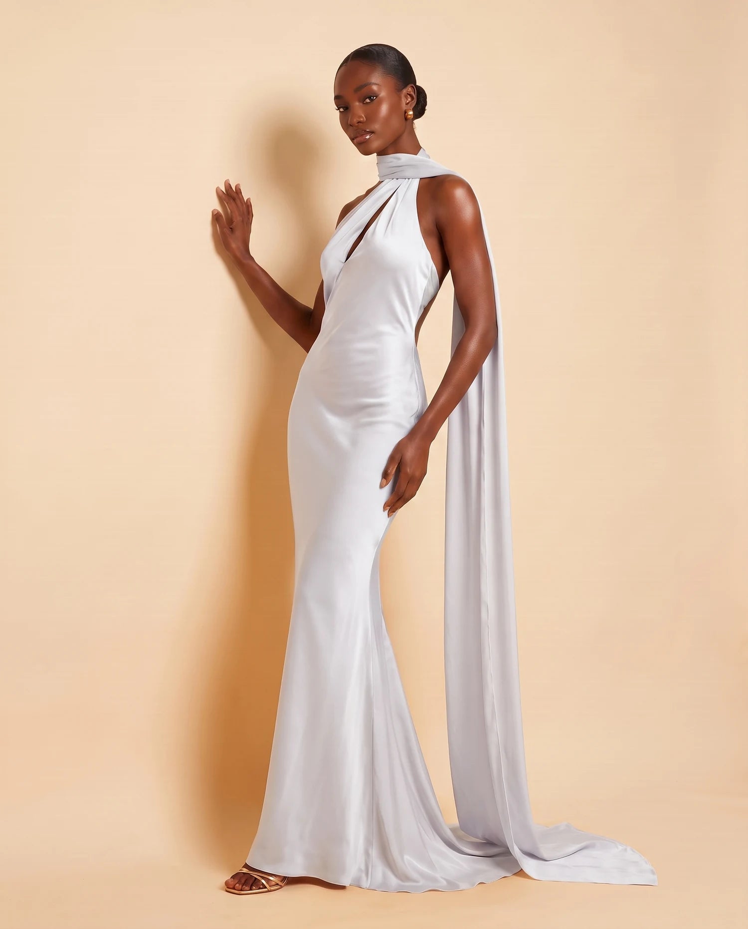 Liora Satin Scarf Dress White 02-wall