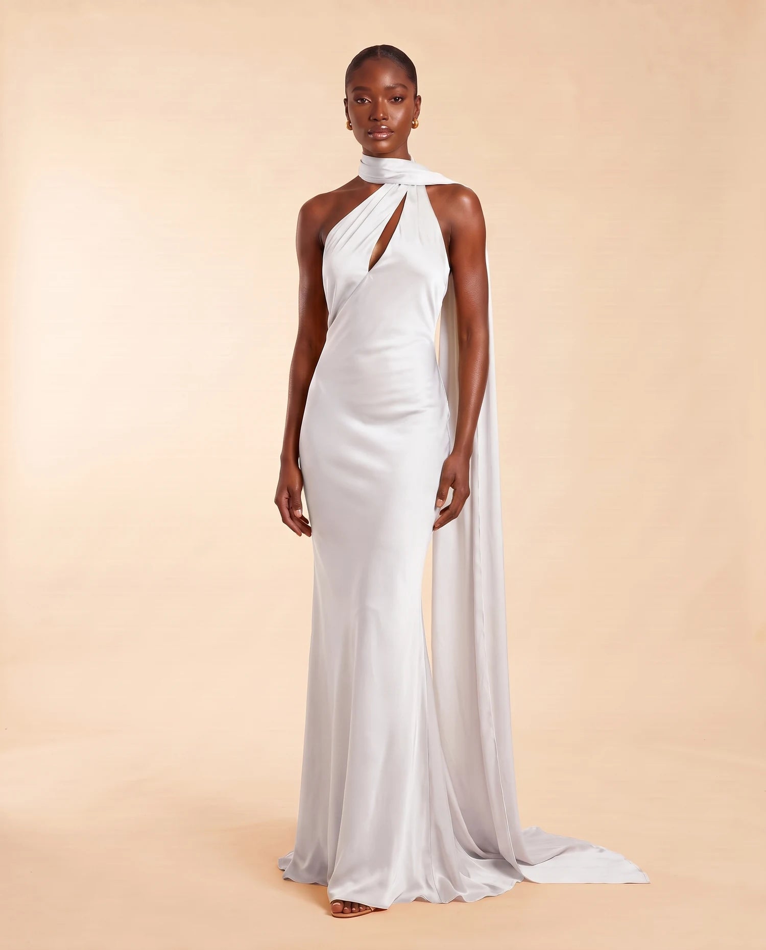 Liora Satin Scarf Dress White 03-front