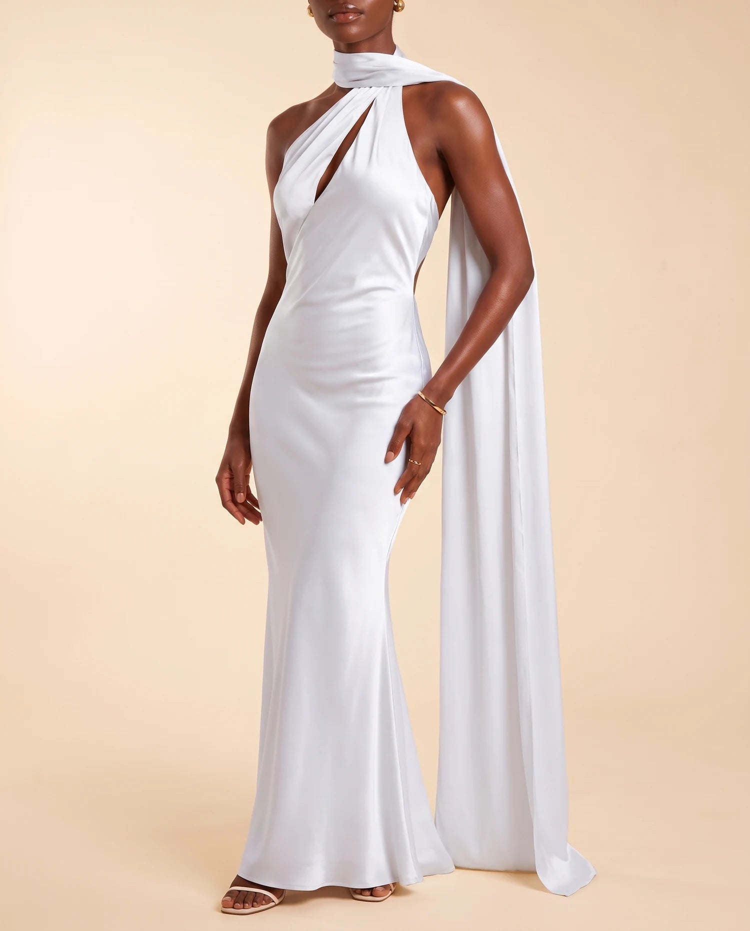 Liora Satin Scarf Dress White 04-midbody