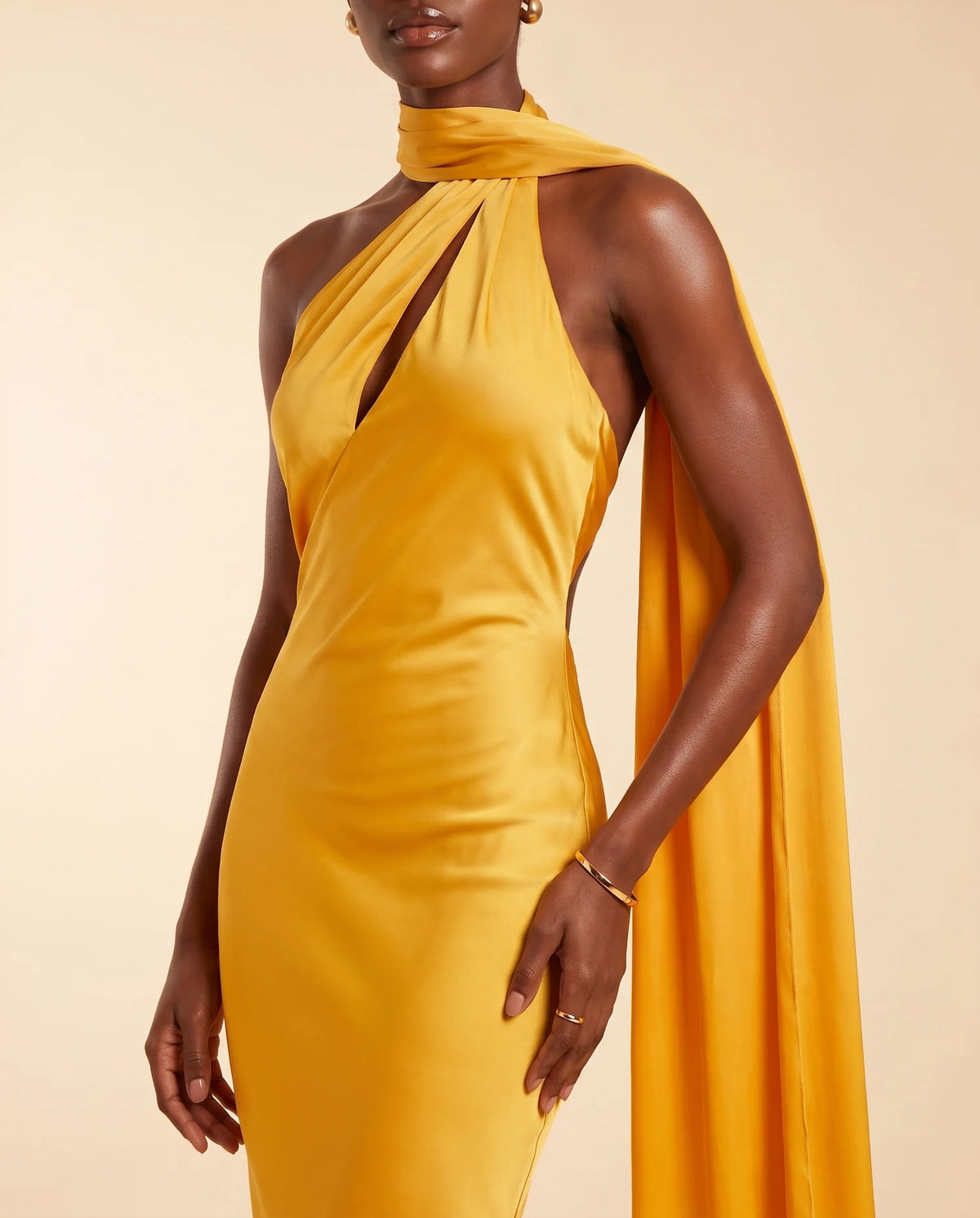 Liora Satin Scarf Dress Golden Yellow 04-midbody | SKU: LRA-84124-yellow-2XL-S2,LRA-84124-yellow-L-S2,LRA-84124-yellow-M-S2,LRA-84124-yellow-S-S2,LRA-84124-yellow-XL-S2,LRA-84124-yellow-XS-S2