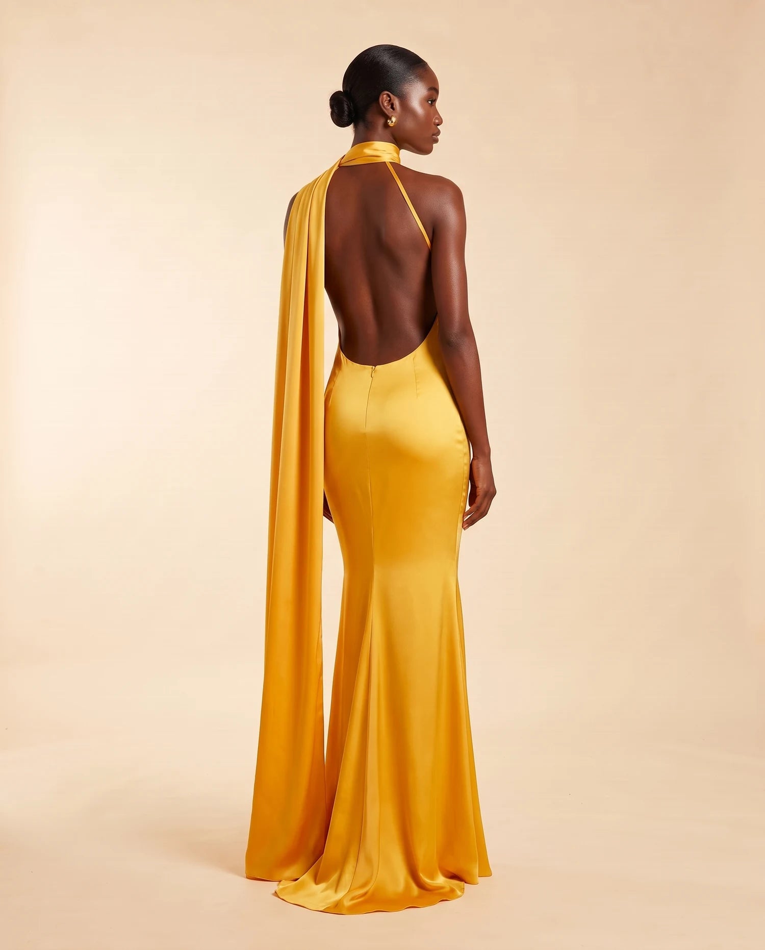 Liora Satin Scarf Dress Golden Yellow 06-back