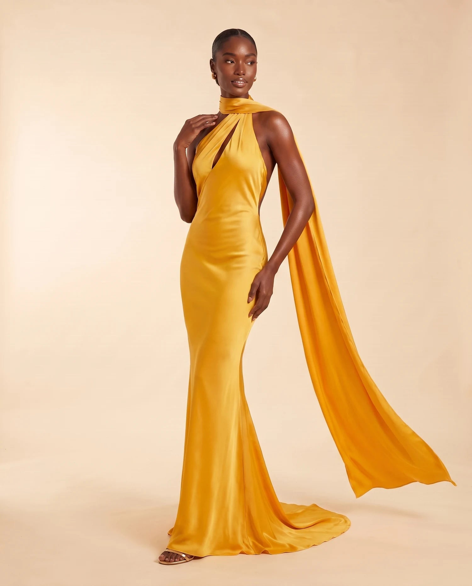 Liora Satin Scarf Dress Golden Yellow 07-lifestyle