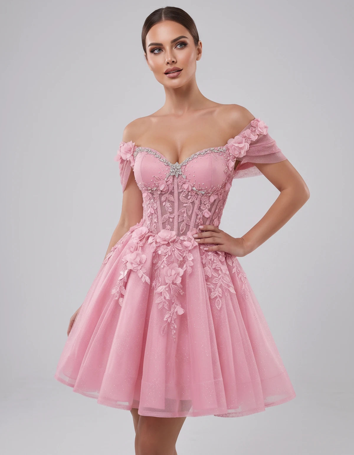 Lisbeth Mini Dress — Pink | SKU: SD-95431-pink-2,SD-95431-pink-4,SD-95431-pink-6,SD-95431-pink-8,SD-95431-pink-10,SD-95431-pink-12,SD-95431-pink-14,SD-95431-pink-16,SD-95431-pink-16W,SD-95431-pink-18W,SD-95431-pink-20W,SD-95431-pink-22W