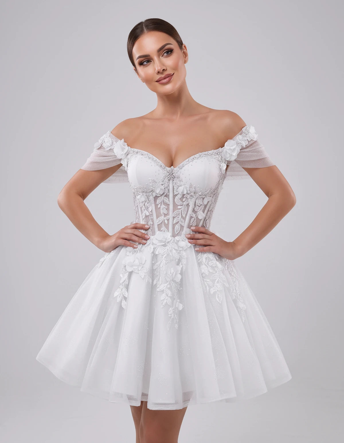Lisbeth Mini Dress — White | SKU: SD-95431-white-2,SD-95431-white-4,SD-95431-white-6,SD-95431-white-8,SD-95431-white-10,SD-95431-white-12,SD-95431-white-14,SD-95431-white-16,SD-95431-white-16W,SD-95431-white-18W,SD-95431-white-20W,SD-95431-white-22W