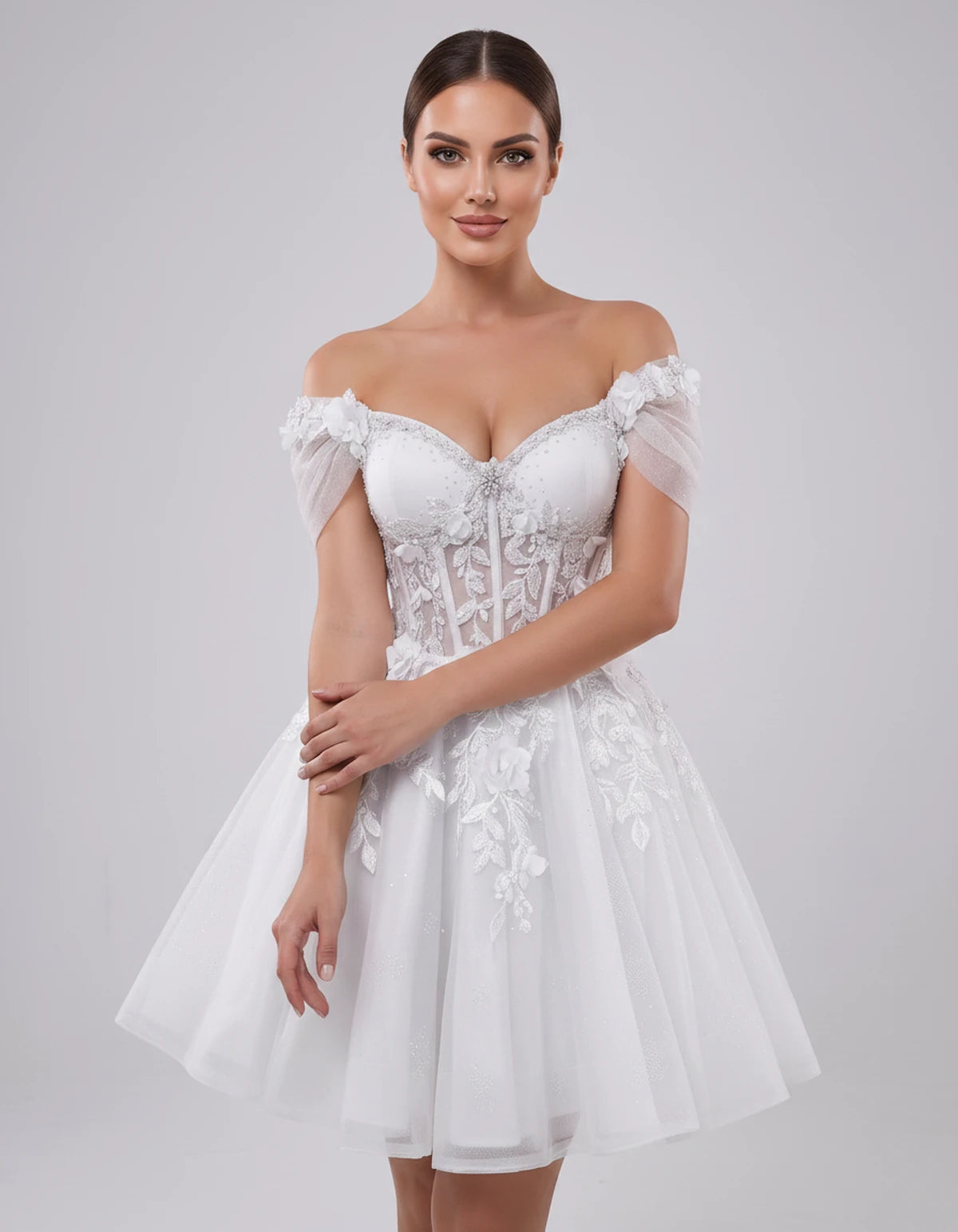 Lisbeth Mini Dress — White | SKU: SD-95431-white-2,SD-95431-white-4,SD-95431-white-6,SD-95431-white-8,SD-95431-white-10,SD-95431-white-12,SD-95431-white-14,SD-95431-white-16,SD-95431-white-16W,SD-95431-white-18W,SD-95431-white-20W,SD-95431-white-22W