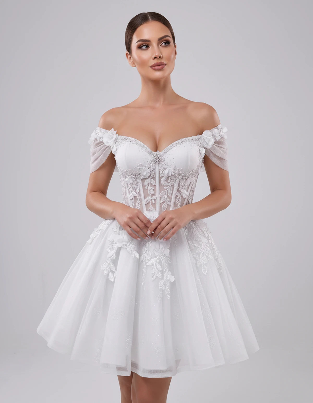 Lisbeth Mini Dress — White | SKU: SD-95431-white-2,SD-95431-white-4,SD-95431-white-6,SD-95431-white-8,SD-95431-white-10,SD-95431-white-12,SD-95431-white-14,SD-95431-white-16,SD-95431-white-16W,SD-95431-white-18W,SD-95431-white-20W,SD-95431-white-22W