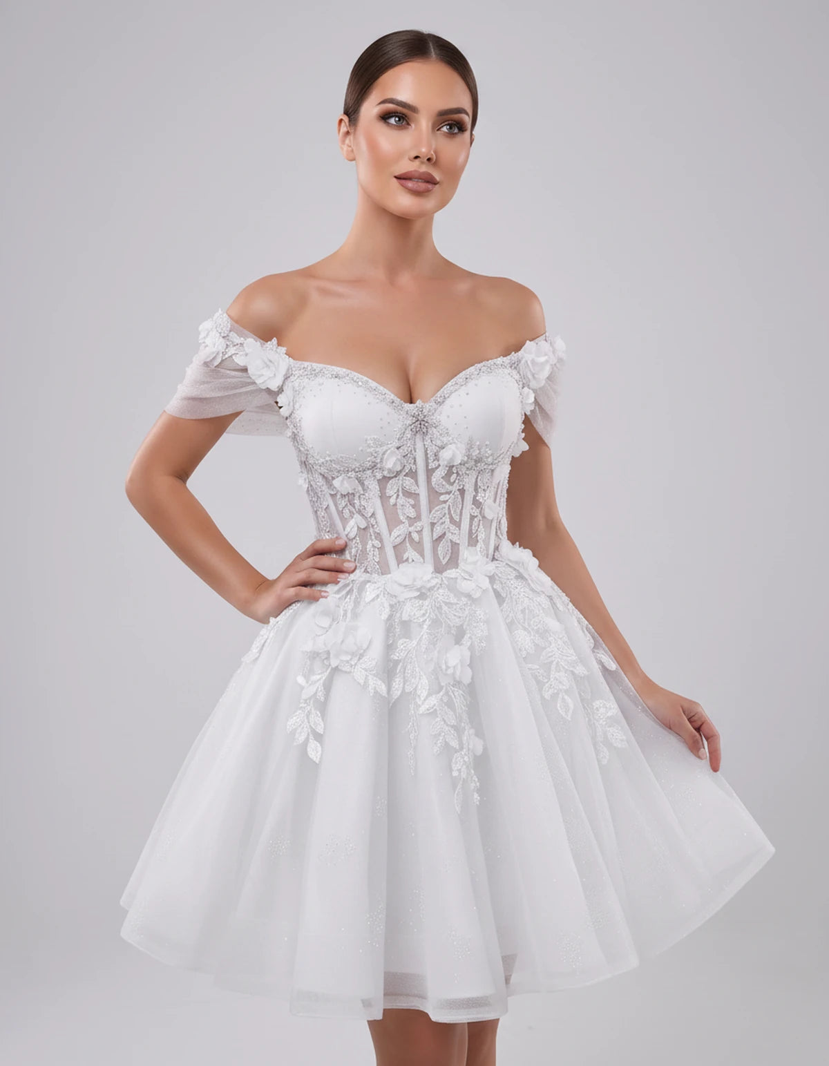 Lisbeth Mini Dress — White | SKU: SD-95431-white-2,SD-95431-white-4,SD-95431-white-6,SD-95431-white-8,SD-95431-white-10,SD-95431-white-12,SD-95431-white-14,SD-95431-white-16,SD-95431-white-16W,SD-95431-white-18W,SD-95431-white-20W,SD-95431-white-22W