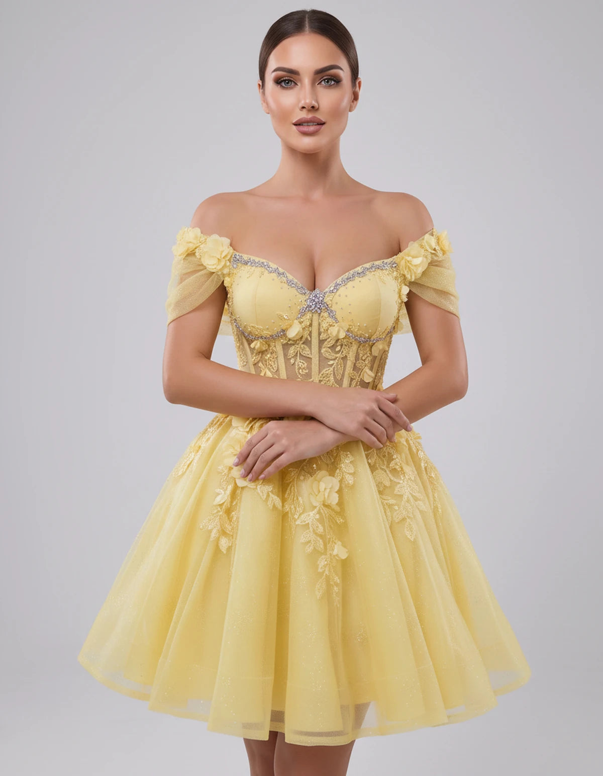 Lisbeth Mini Dress — Yellow | SKU: SD-95431-yellow-2,SD-95431-yellow-4,SD-95431-yellow-6,SD-95431-yellow-8,SD-95431-yellow-10,SD-95431-yellow-12,SD-95431-yellow-14,SD-95431-yellow-16,SD-95431-yellow-16W,SD-95431-yellow-18W,SD-95431-yellow-20W,SD-95431-yellow-22W