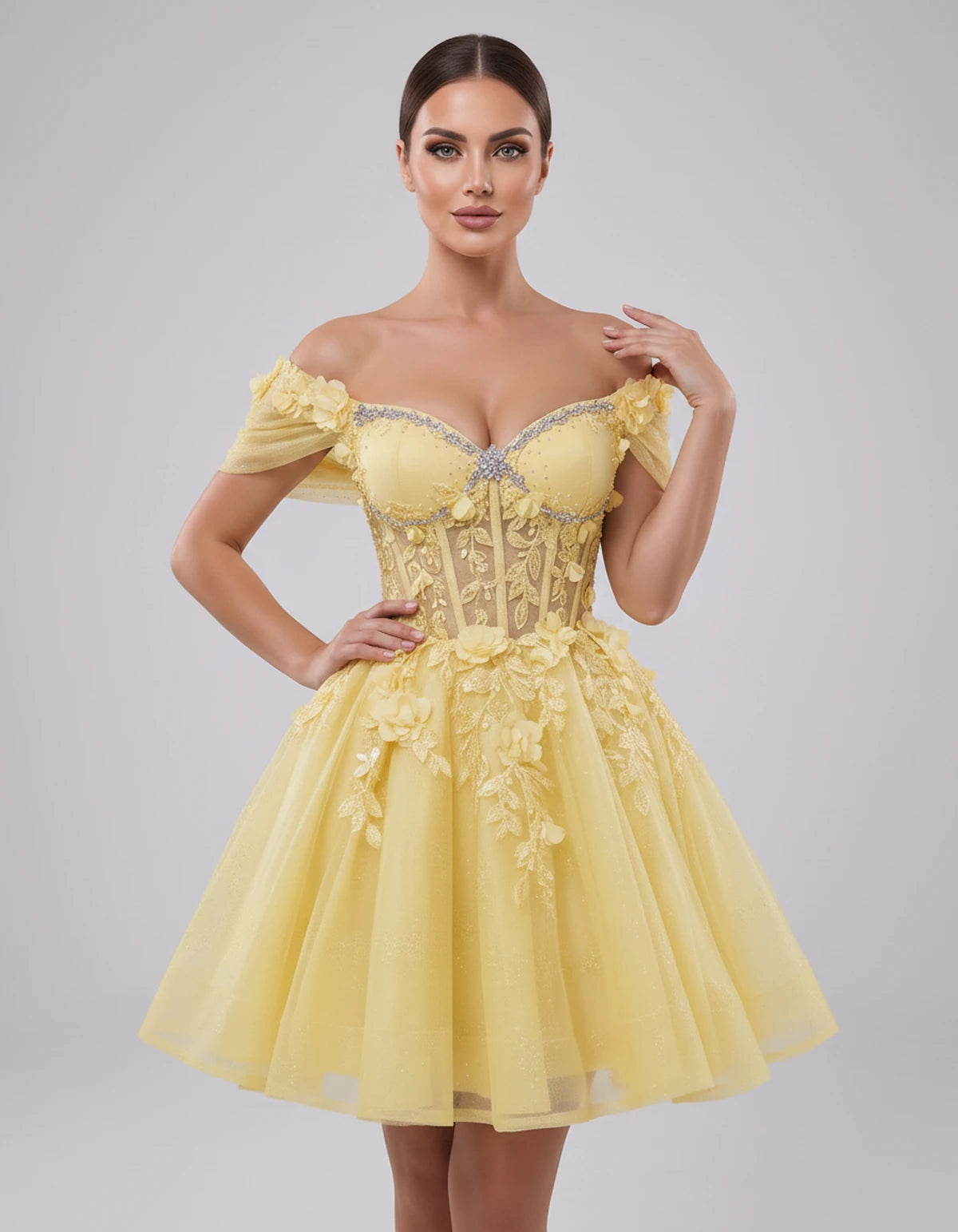 Lisbeth Mini Dress — Yellow | SKU: SD-95431-yellow-2,SD-95431-yellow-4,SD-95431-yellow-6,SD-95431-yellow-8,SD-95431-yellow-10,SD-95431-yellow-12,SD-95431-yellow-14,SD-95431-yellow-16,SD-95431-yellow-16W,SD-95431-yellow-18W,SD-95431-yellow-20W,SD-95431-yellow-22W