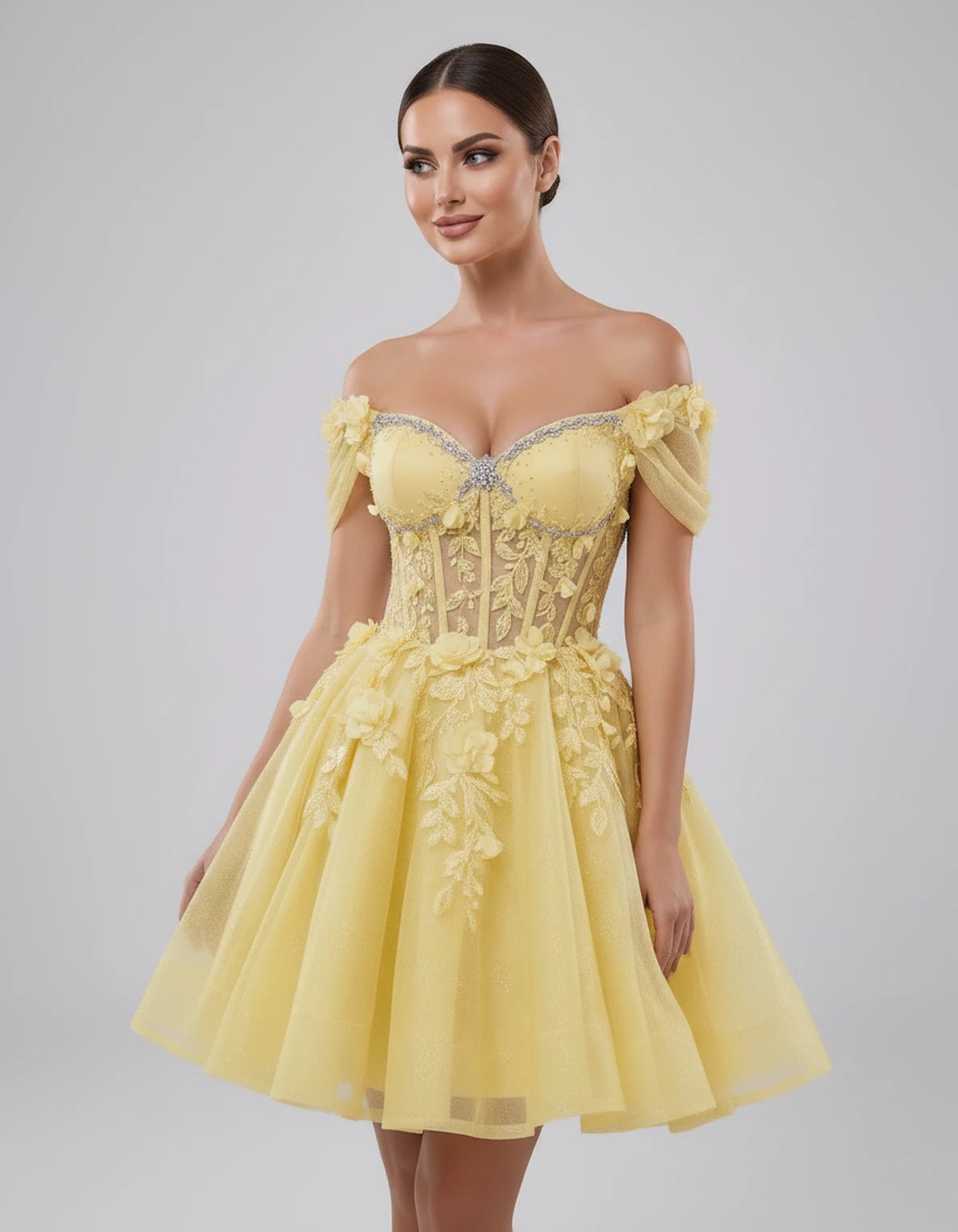 Lisbeth Mini Dress — Yellow | SKU: SD-95431-yellow-2,SD-95431-yellow-4,SD-95431-yellow-6,SD-95431-yellow-8,SD-95431-yellow-10,SD-95431-yellow-12,SD-95431-yellow-14,SD-95431-yellow-16,SD-95431-yellow-16W,SD-95431-yellow-18W,SD-95431-yellow-20W,SD-95431-yellow-22W