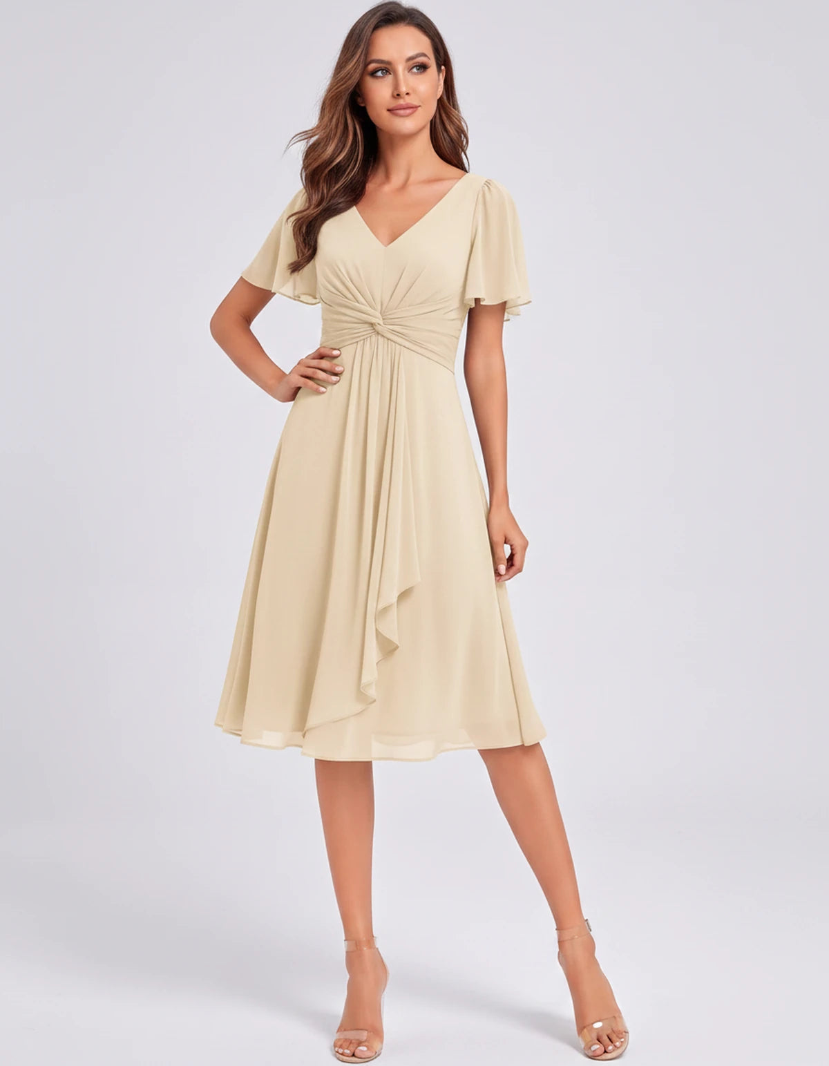 Lisbonne Mini Dress — Champagne | SKU: SD-84650-champagne-2,SD-84650-champagne-4,SD-84650-champagne-6,SD-84650-champagne-8,SD-84650-champagne-10,SD-84650-champagne-12,SD-84650-champagne-14,SD-84650-champagne-16,SD-84650-champagne-16W,SD-84650-champagne-18W,SD-84650-champagne-20W,SD-84650-champagne-22W
