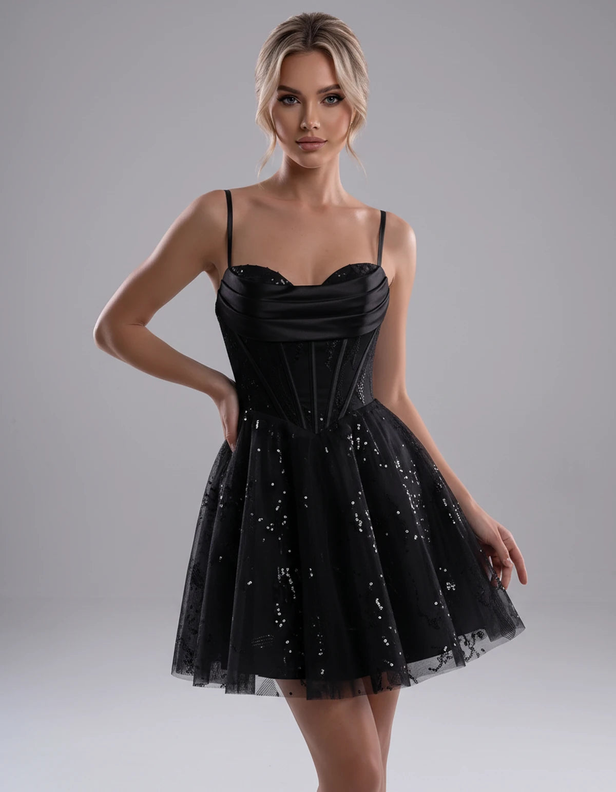 Loreley Mini Dress — Black | SKU: SD-42325-black-2,SD-42325-black-4,SD-42325-black-6,SD-42325-black-8,SD-42325-black-10,SD-42325-black-12,SD-42325-black-14,SD-42325-black-16,SD-42325-black-0,SD-42325-black-18 Plus,SD-42325-black-22 Plus,SD-42325-black-26 Plus