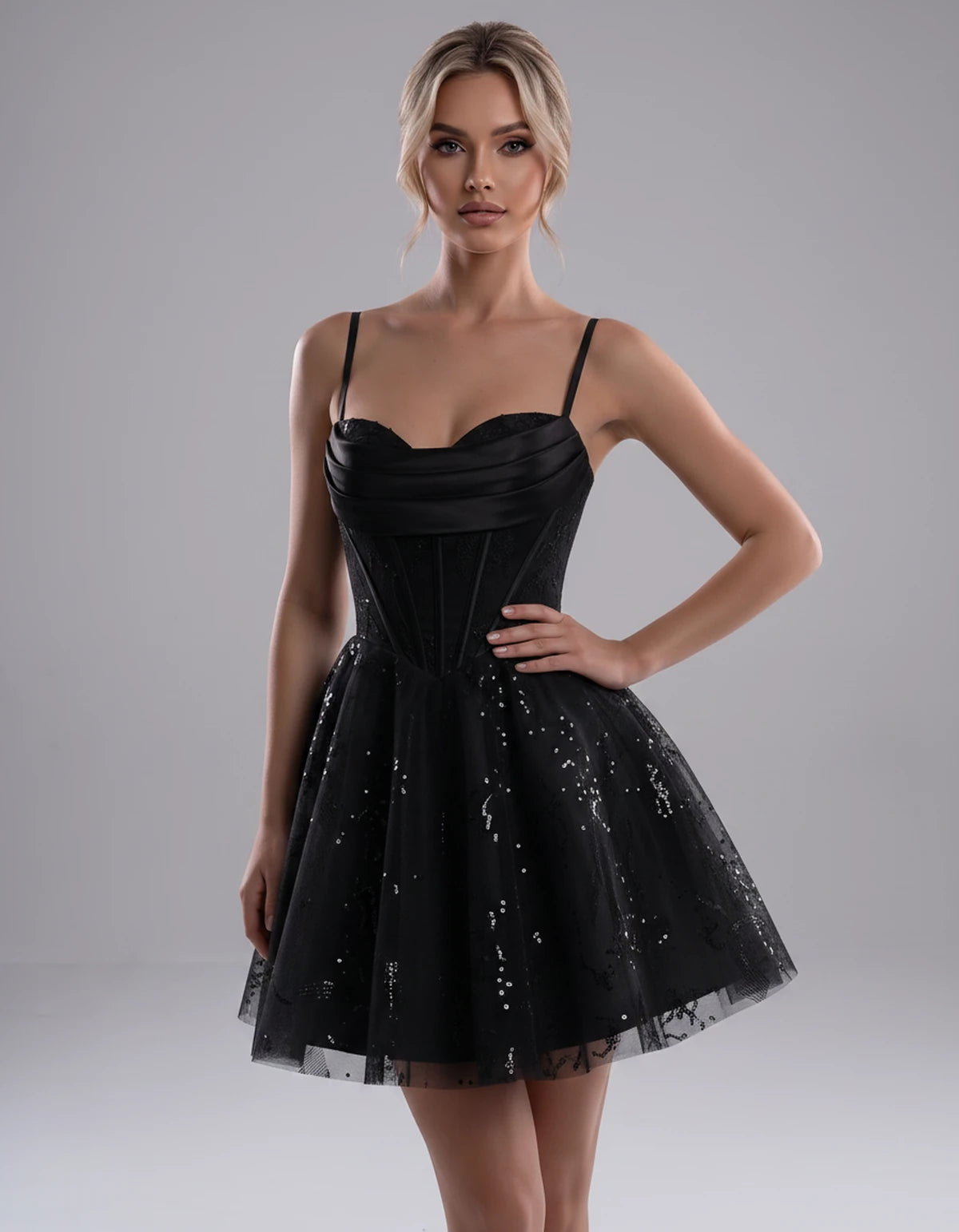 Loreley Mini Dress — Black | SKU: SD-42325-black-2,SD-42325-black-4,SD-42325-black-6,SD-42325-black-8,SD-42325-black-10,SD-42325-black-12,SD-42325-black-14,SD-42325-black-16,SD-42325-black-0,SD-42325-black-18 Plus,SD-42325-black-22 Plus,SD-42325-black-26 Plus