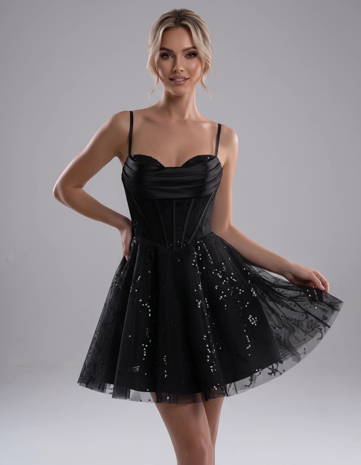 Loreley Mini Dress — Black | SKU: SD-42325-black-2,SD-42325-black-4,SD-42325-black-6,SD-42325-black-8,SD-42325-black-10,SD-42325-black-12,SD-42325-black-14,SD-42325-black-16,SD-42325-black-0,SD-42325-black-18 Plus,SD-42325-black-22 Plus,SD-42325-black-26 Plus