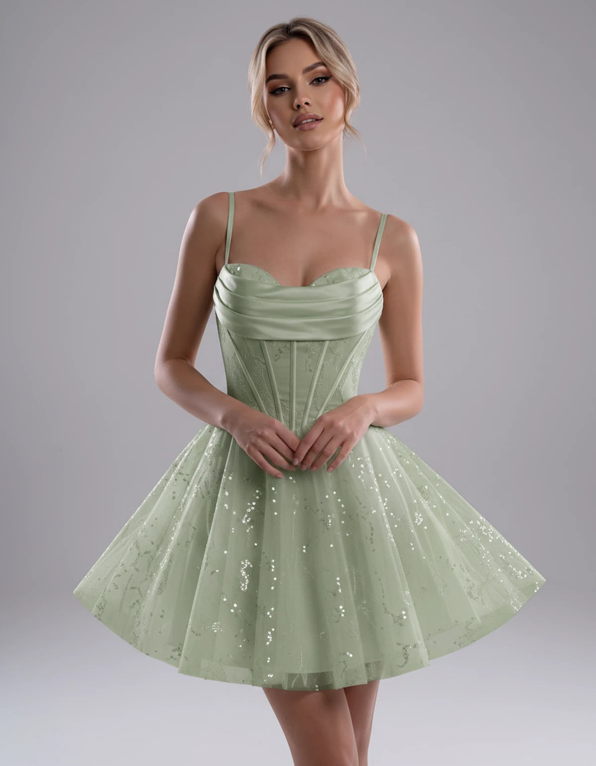 Loreley Mini Dress — Dusty Sage | SKU: SD-42325-dustysage-2,SD-42325-dustysage-4,SD-42325-dustysage-6,SD-42325-dustysage-8,SD-42325-dustysage-10,SD-42325-dustysage-12,SD-42325-dustysage-14,SD-42325-dustysage-16,SD-42325-dustysage-0,SD-42325-dustysage-18 Plus,SD-42325-dustysage-22 Plus,SD-42325-dustysage-26 Plus