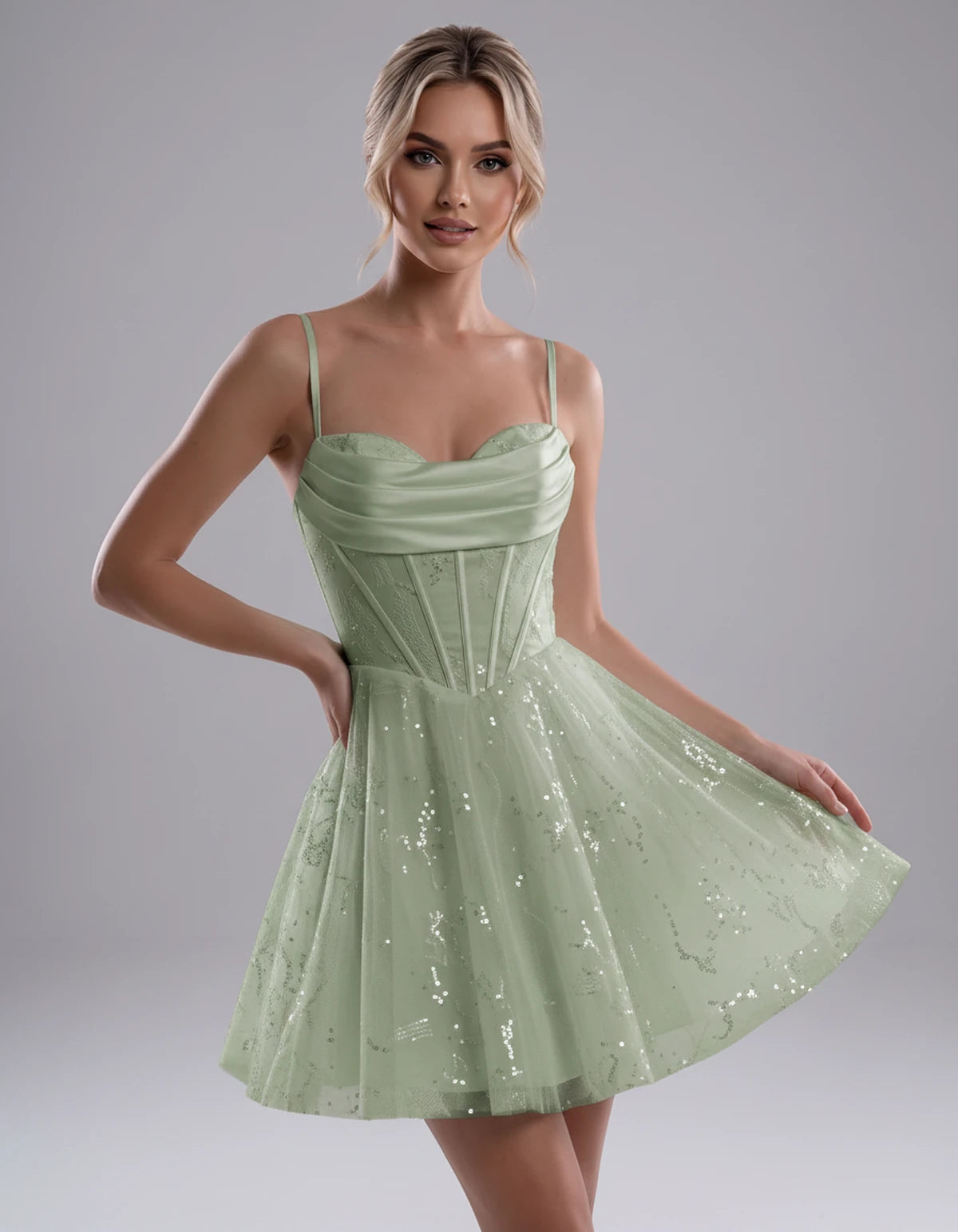 Loreley Mini Dress — Dusty Sage | SKU: SD-42325-dustysage-2,SD-42325-dustysage-4,SD-42325-dustysage-6,SD-42325-dustysage-8,SD-42325-dustysage-10,SD-42325-dustysage-12,SD-42325-dustysage-14,SD-42325-dustysage-16,SD-42325-dustysage-0,SD-42325-dustysage-18 Plus,SD-42325-dustysage-22 Plus,SD-42325-dustysage-26 Plus