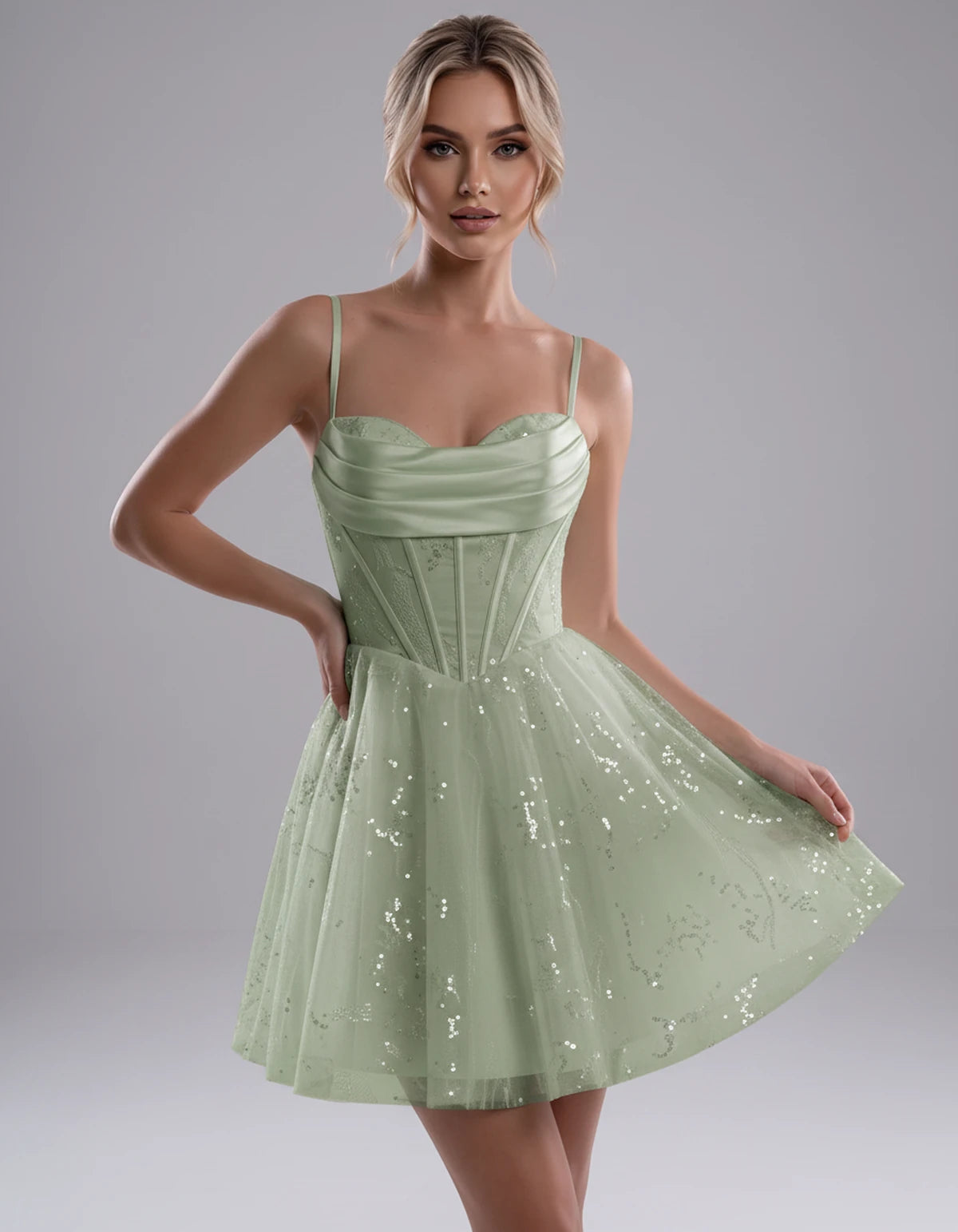 Loreley Mini Dress — Dusty Sage | SKU: SD-42325-dustysage-2,SD-42325-dustysage-4,SD-42325-dustysage-6,SD-42325-dustysage-8,SD-42325-dustysage-10,SD-42325-dustysage-12,SD-42325-dustysage-14,SD-42325-dustysage-16,SD-42325-dustysage-0,SD-42325-dustysage-18 Plus,SD-42325-dustysage-22 Plus,SD-42325-dustysage-26 Plus