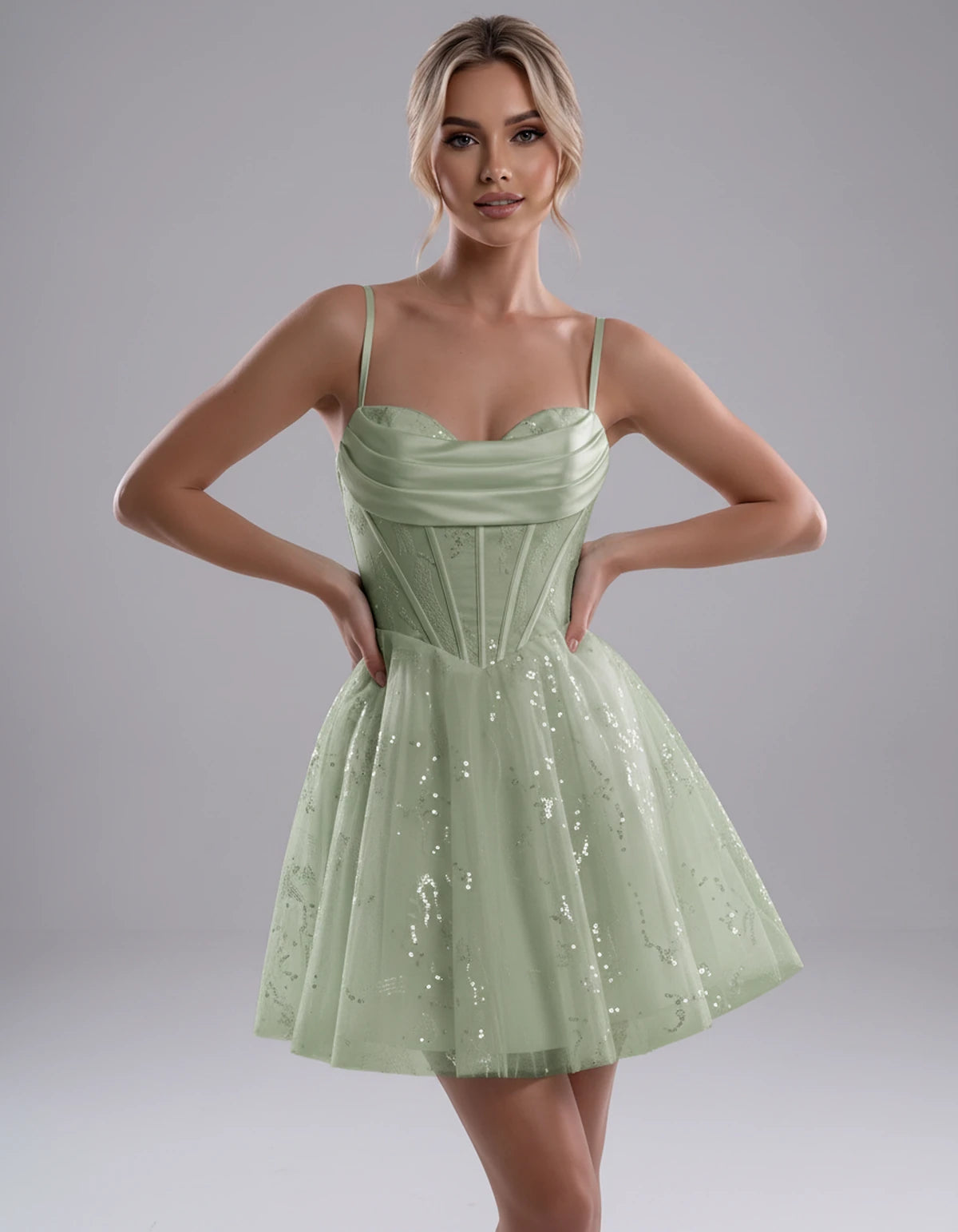 Loreley Mini Dress — Dusty Sage | SKU: SD-42325-dustysage-2,SD-42325-dustysage-4,SD-42325-dustysage-6,SD-42325-dustysage-8,SD-42325-dustysage-10,SD-42325-dustysage-12,SD-42325-dustysage-14,SD-42325-dustysage-16,SD-42325-dustysage-0,SD-42325-dustysage-18 Plus,SD-42325-dustysage-22 Plus,SD-42325-dustysage-26 Plus