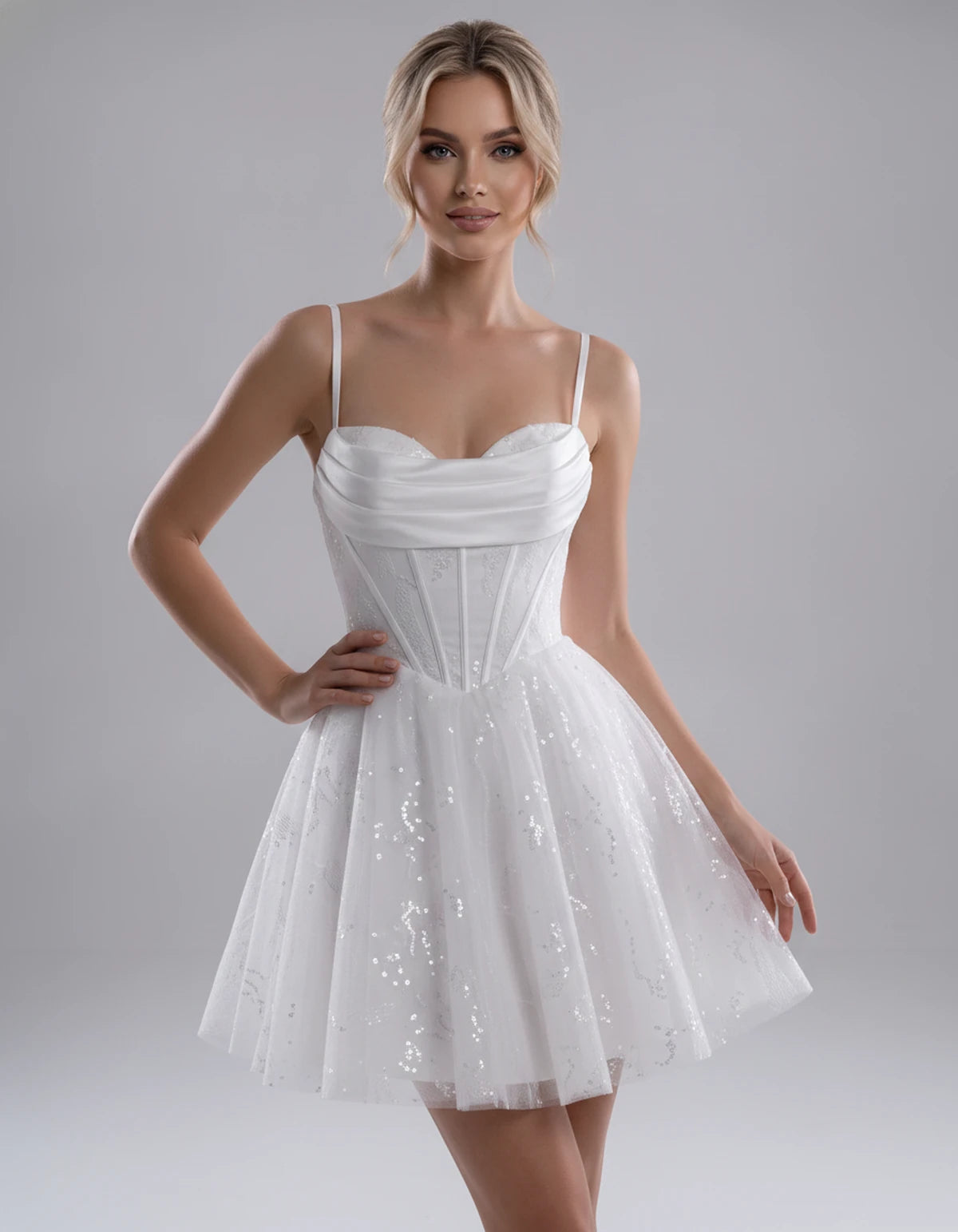 Loreley Mini Dress — White | SKU: SD-42325-white-2,SD-42325-white-4,SD-42325-white-6,SD-42325-white-8,SD-42325-white-10,SD-42325-white-12,SD-42325-white-14,SD-42325-white-16,SD-42325-white-0,SD-42325-white-18 Plus,SD-42325-white-22 Plus,SD-42325-white-26 Plus