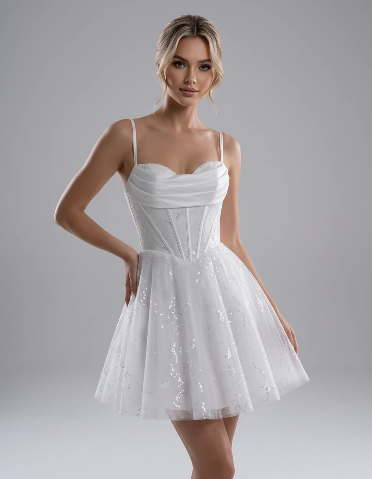 Loreley Mini Dress — White | SKU: SD-42325-white-2,SD-42325-white-4,SD-42325-white-6,SD-42325-white-8,SD-42325-white-10,SD-42325-white-12,SD-42325-white-14,SD-42325-white-16,SD-42325-white-0,SD-42325-white-18 Plus,SD-42325-white-22 Plus,SD-42325-white-26 Plus