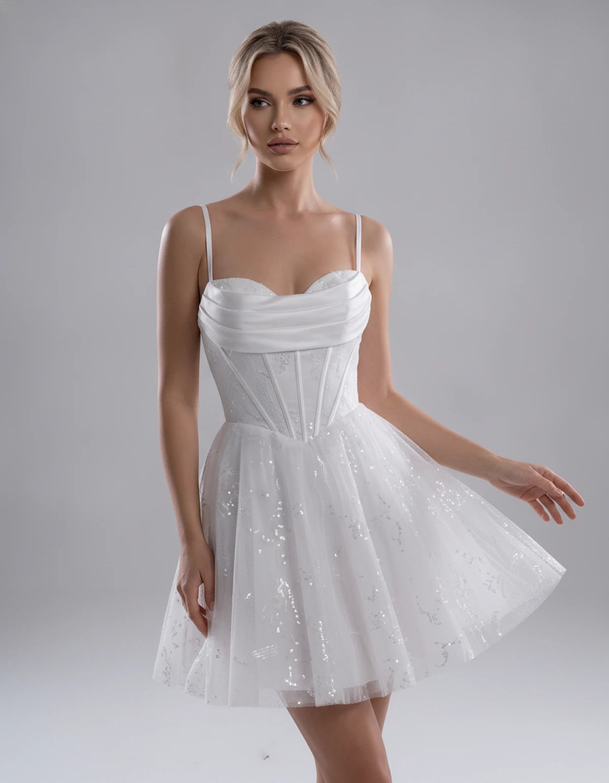 Loreley Mini Dress — White | SKU: SD-42325-white-2,SD-42325-white-4,SD-42325-white-6,SD-42325-white-8,SD-42325-white-10,SD-42325-white-12,SD-42325-white-14,SD-42325-white-16,SD-42325-white-0,SD-42325-white-18 Plus,SD-42325-white-22 Plus,SD-42325-white-26 Plus